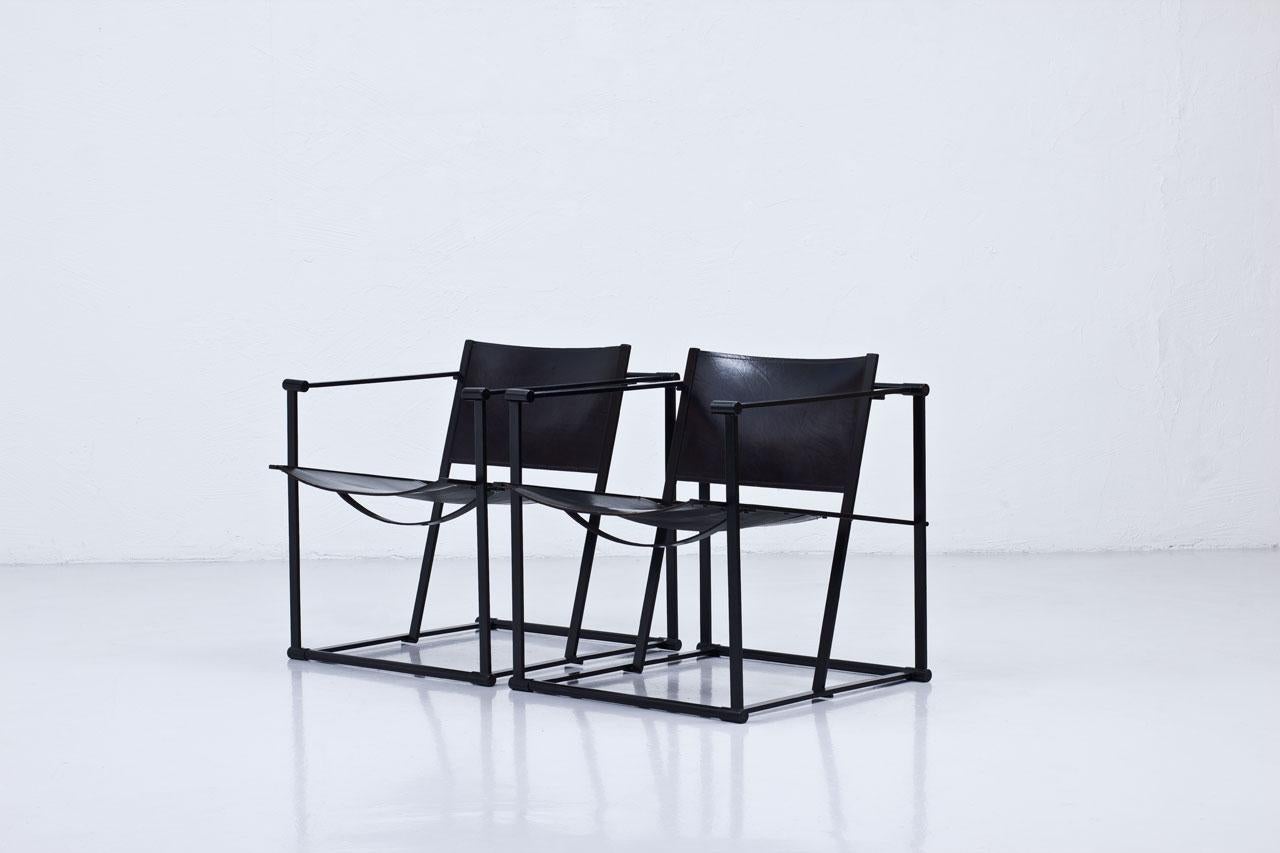 Dutch Leather and Steel Post-Modern Lounge Chairs by Radboud Van Beekum for Pastoe