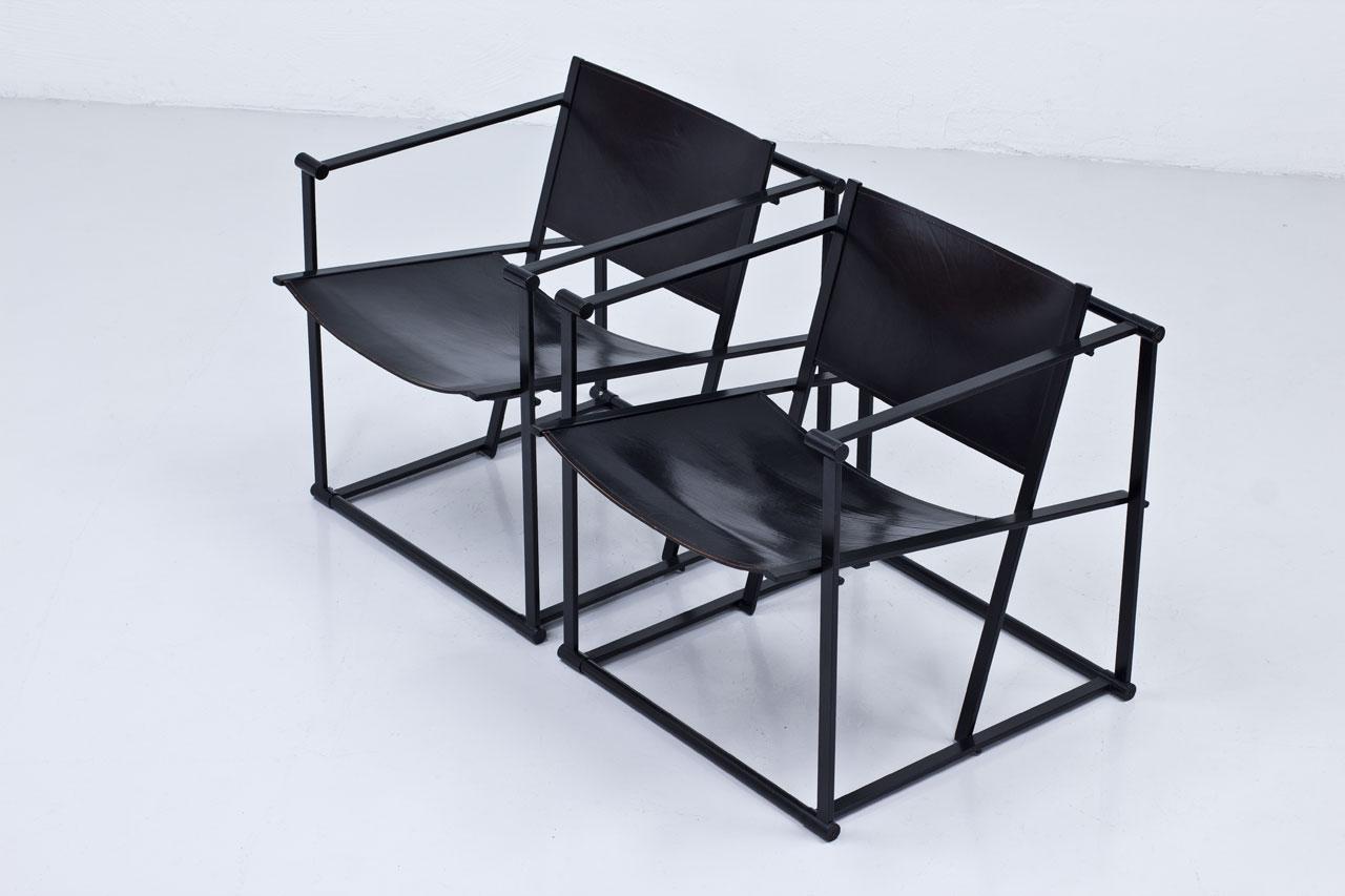 Leather and Steel Post-Modern Lounge Chairs by Radboud Van Beekum for Pastoe In Good Condition In Stockholm, SE