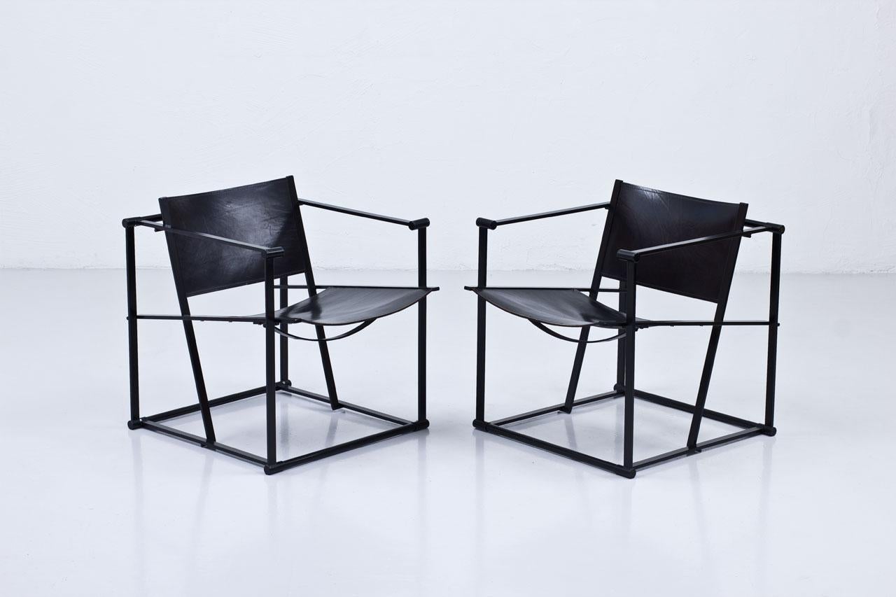 Late 20th Century Leather and Steel Post-Modern Lounge Chairs by Radboud Van Beekum for Pastoe