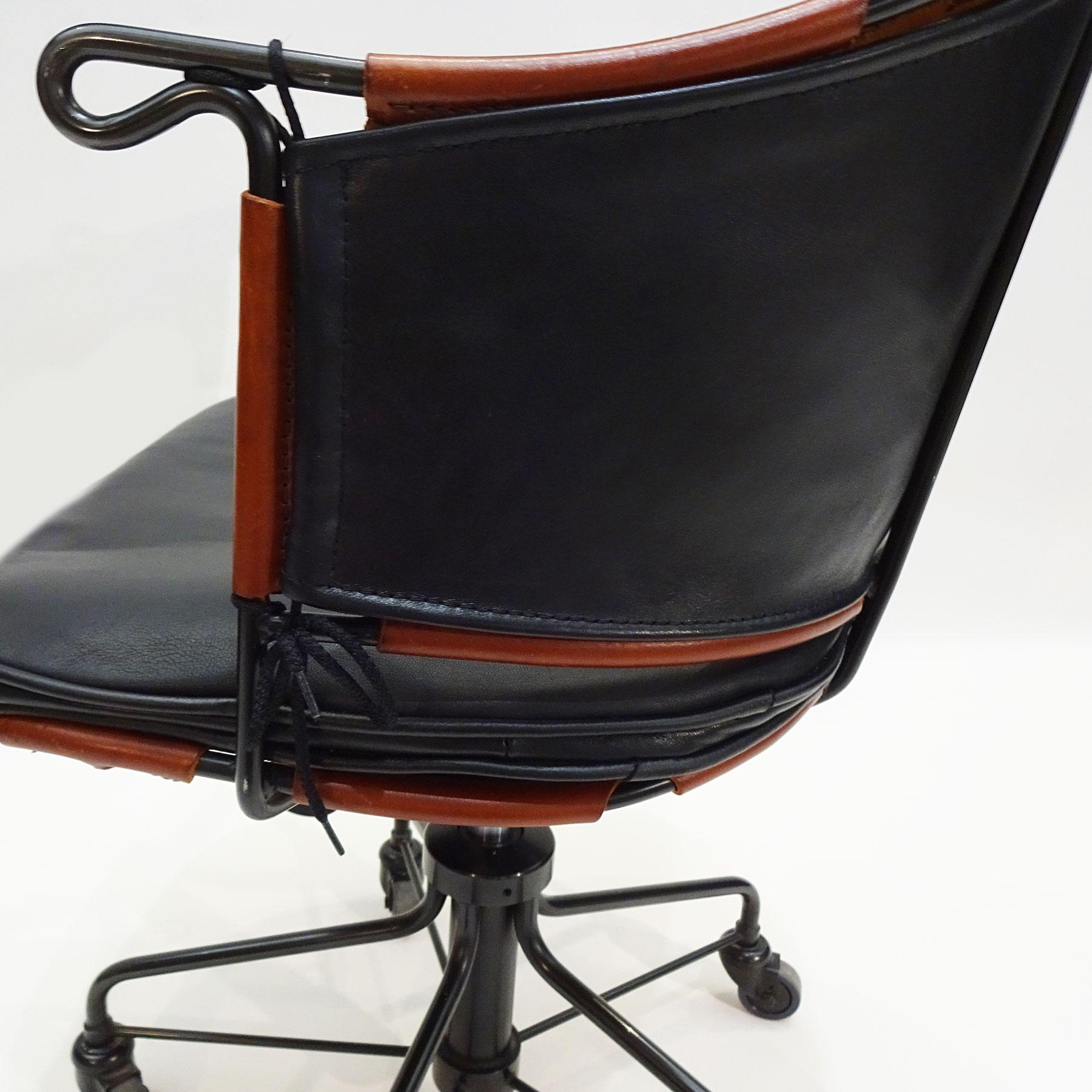 Swedish Leather and Steel Scandinavian Desk Chair by Mats Theselius for Källemo