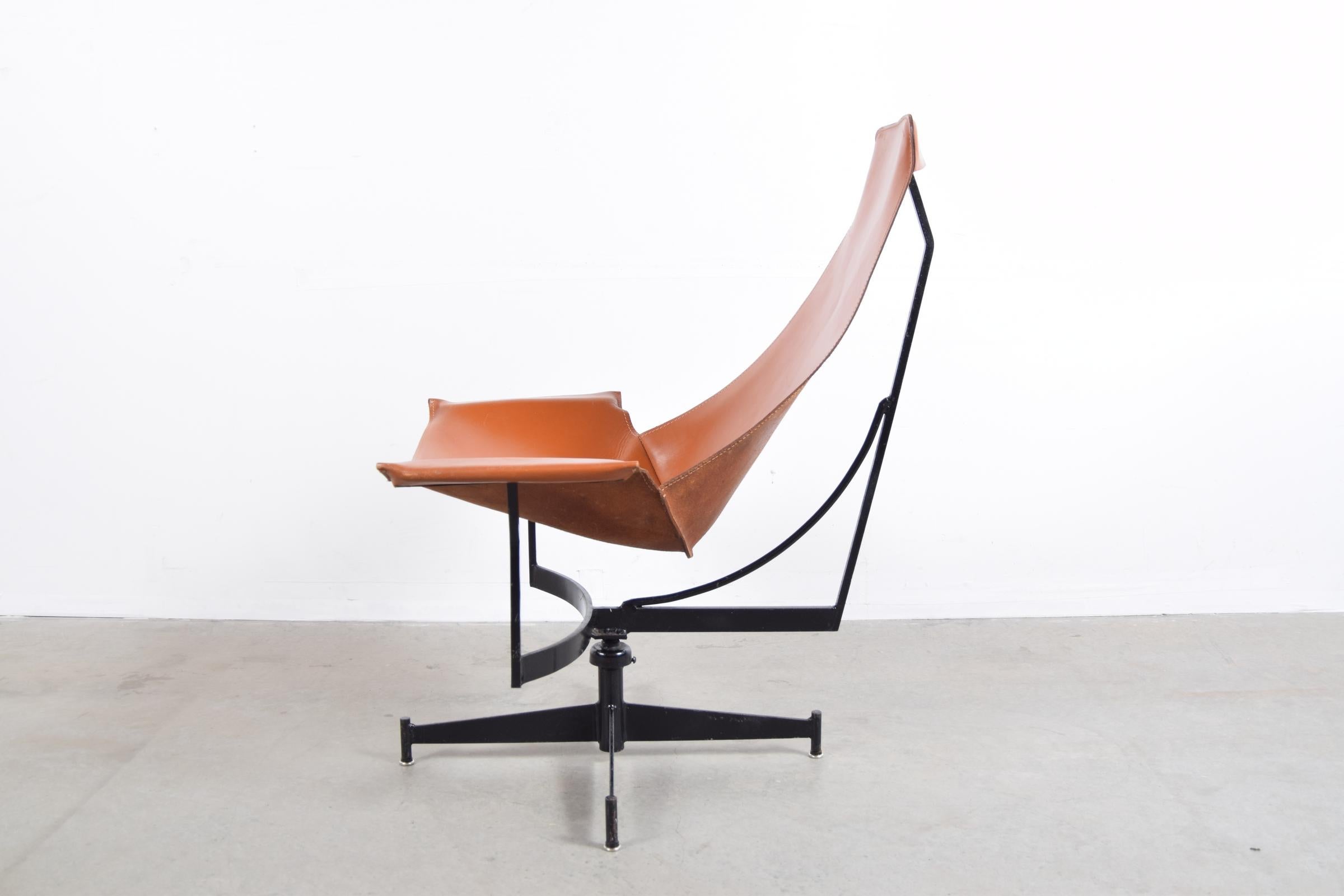 Mid-Century Modern William Katavolos Leather Swivel Sling Chair For Sale