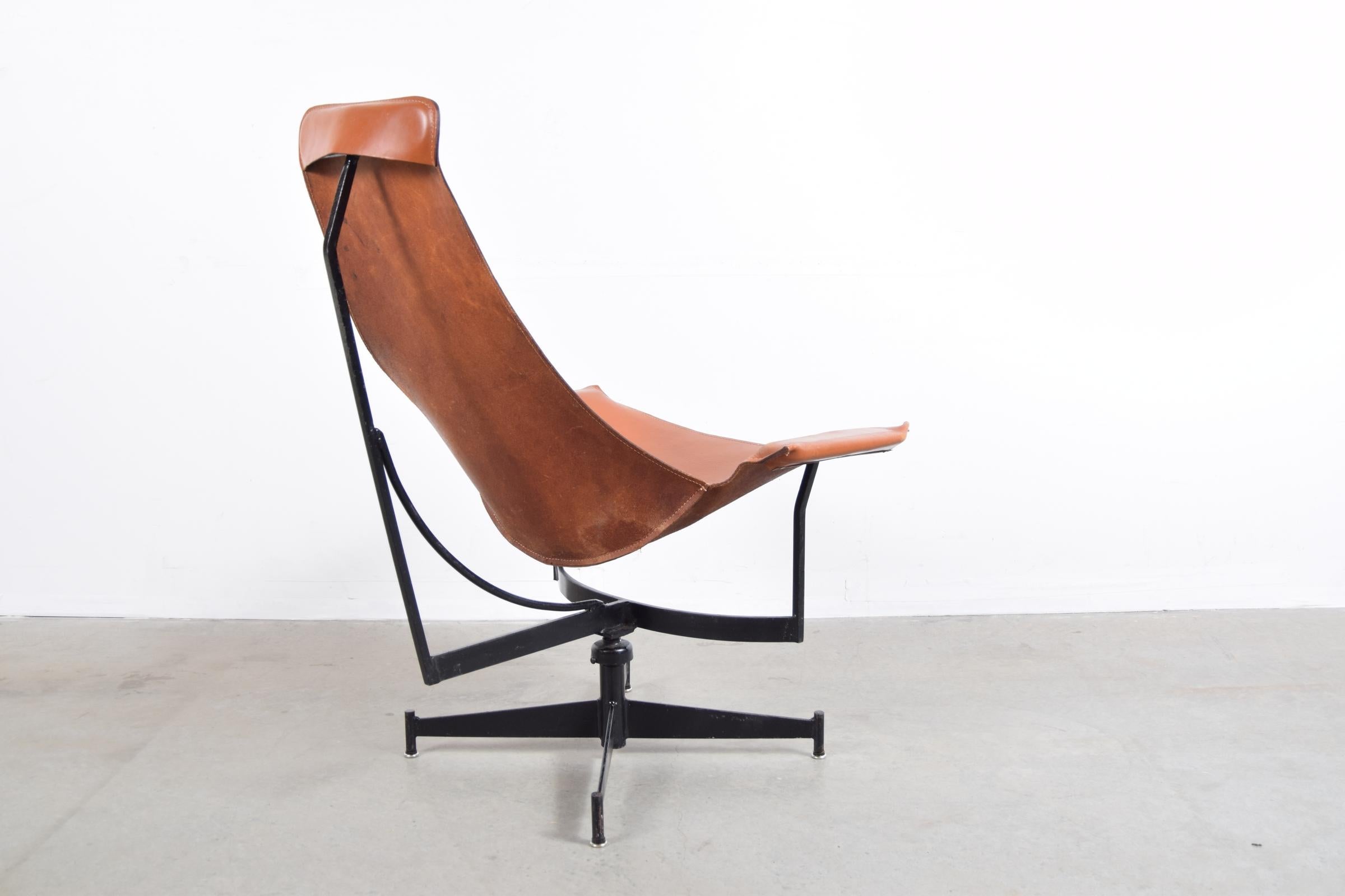 20th Century William Katavolos Leather Swivel Sling Chair For Sale