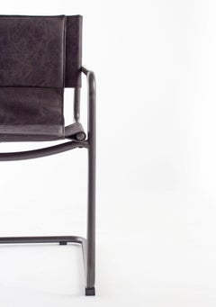 Leather and Steel Sling Dining Chair