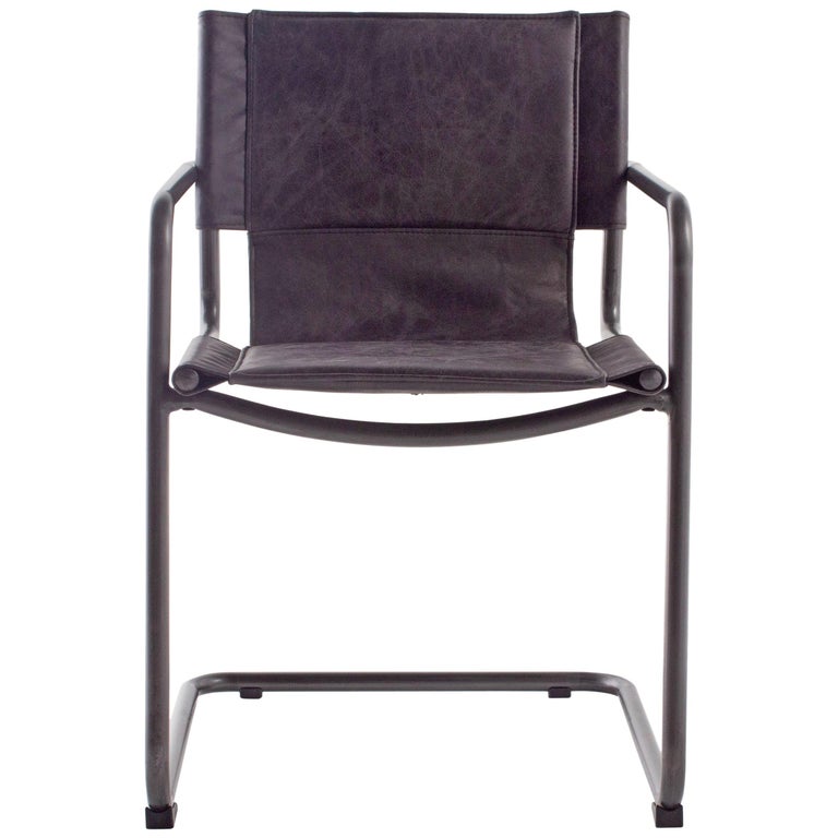 Leather and Steel Sling Dining Chair For Sale at 1stDibs