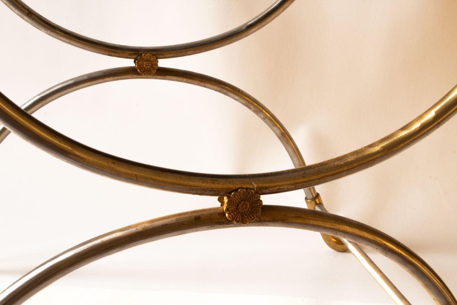 Neoclassical Leather and Steel Stool with Swan Head in Brass by Maison Jansen, France