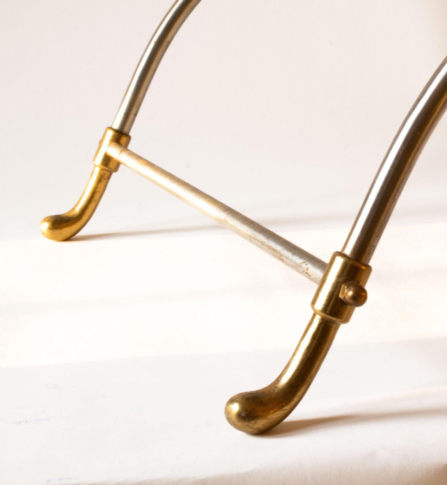 Late 20th Century Leather and Steel Stool with Swan Head in Brass by Maison Jansen, France