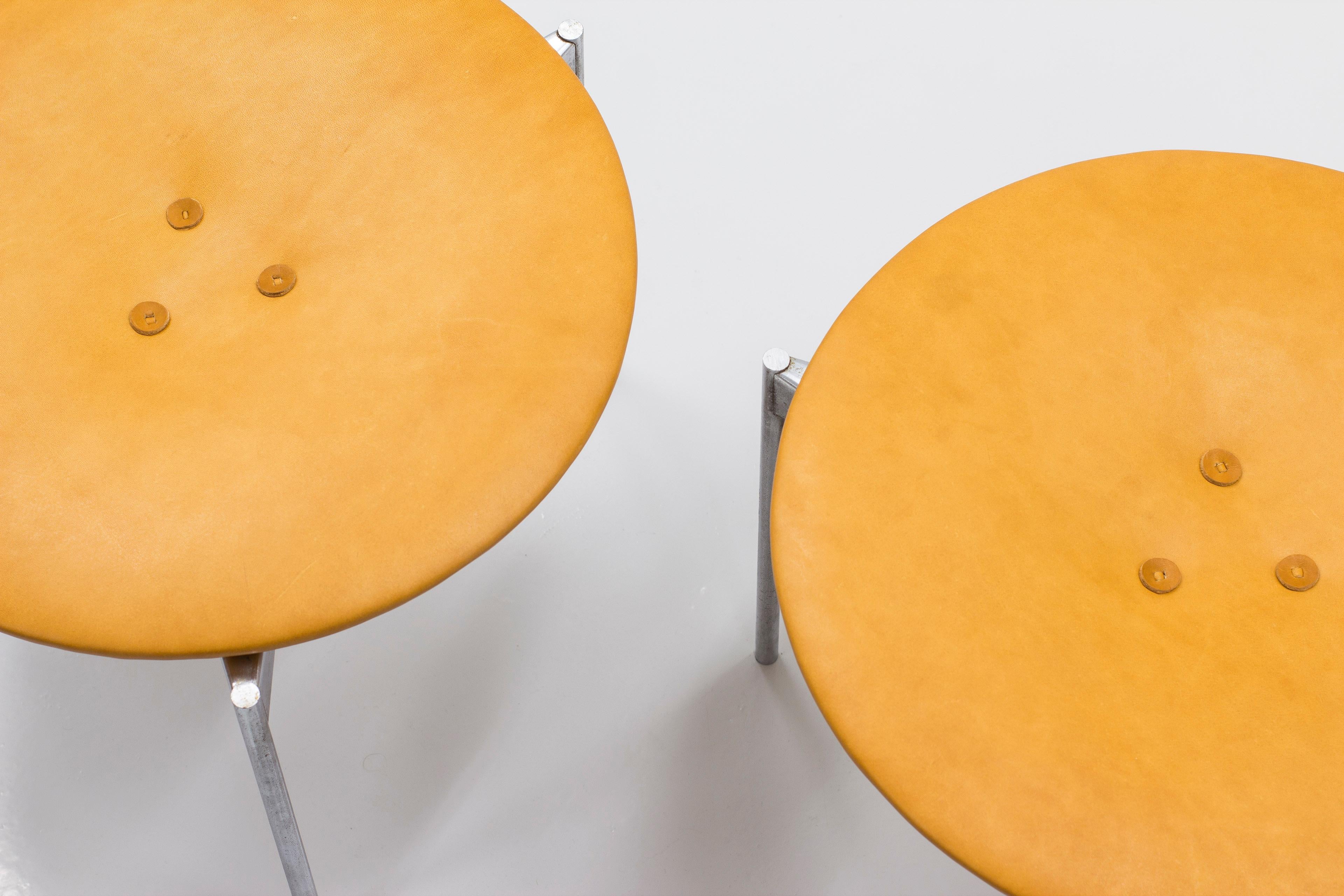 Swedish Leather and Steel Stools by Uno & Östen Kristiansson, Sweden, 1960s For Sale