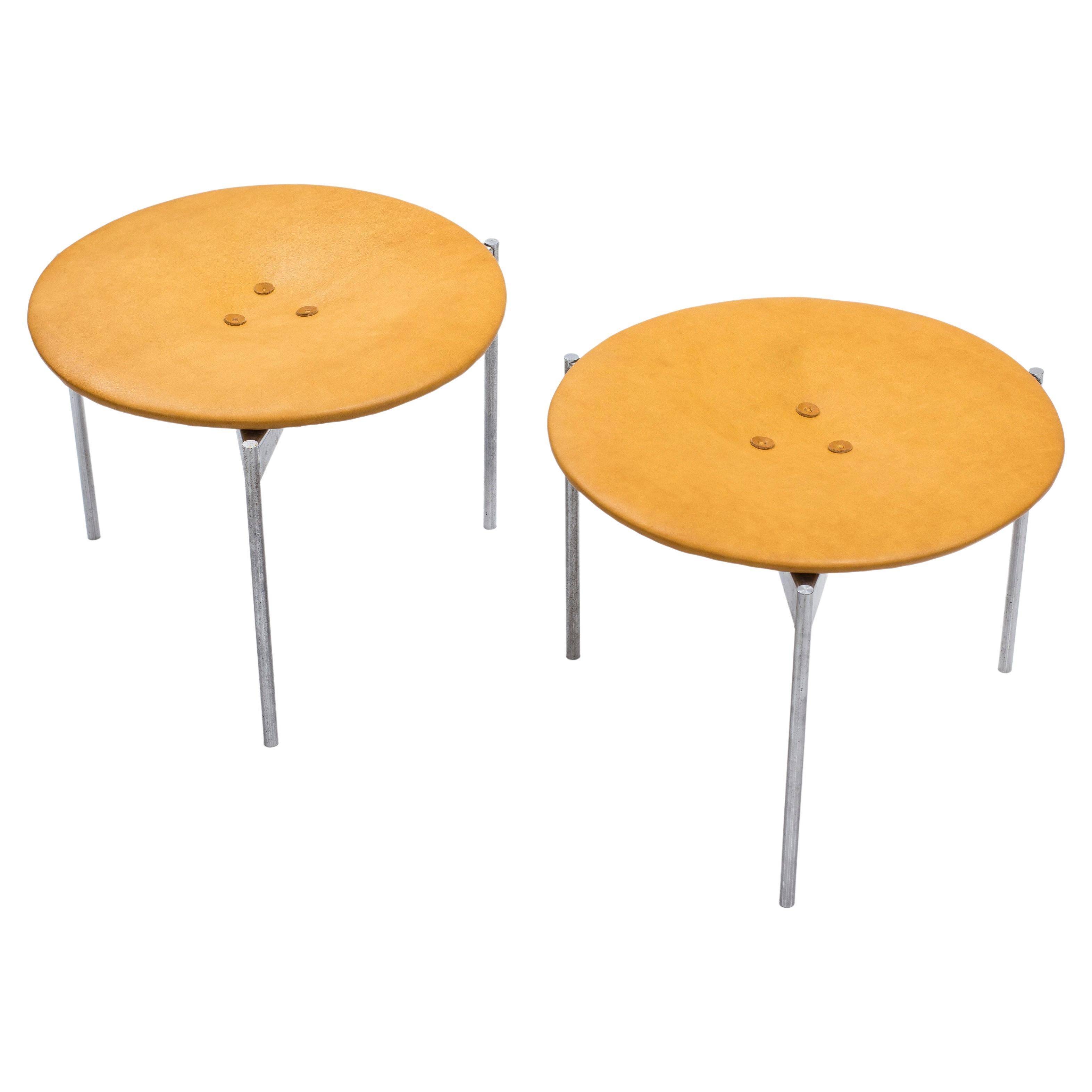 Leather and Steel Stools by Uno & Östen Kristiansson, Sweden, 1960s For Sale