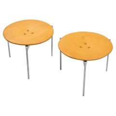 Leather and Steel Stools by Uno & Östen Kristiansson, Sweden, 1960s