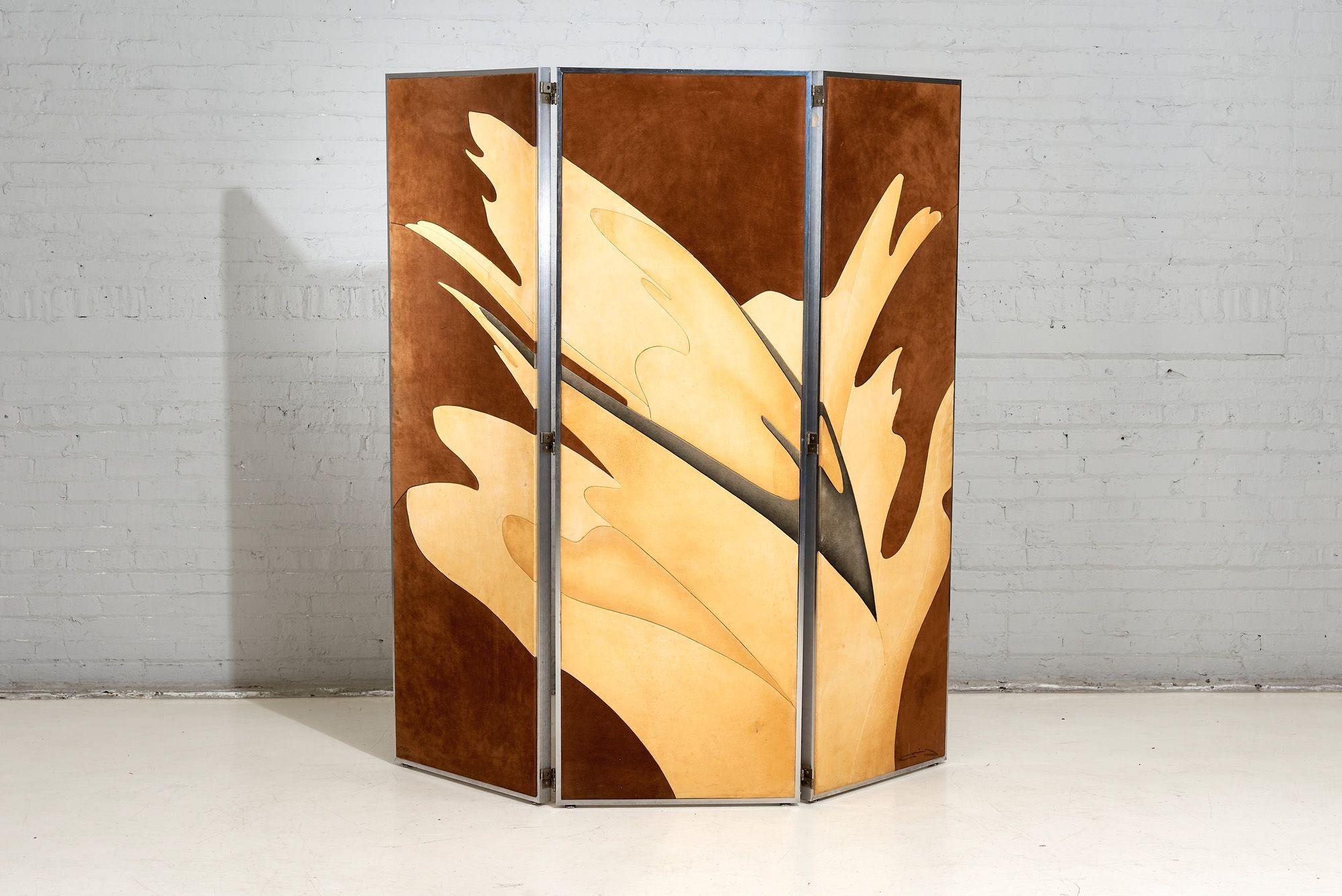 Late 20th Century Leather and Suede Screen/Room Divider, 1970 For Sale