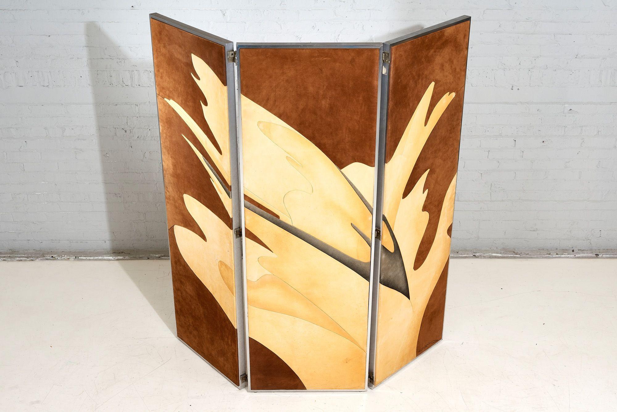 Leather and Suede Screen/Room Divider, 1970 For Sale 1