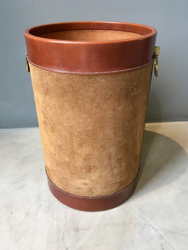 Leather and Suede Trash Bin in the Style of Jacques at 1stDibs
