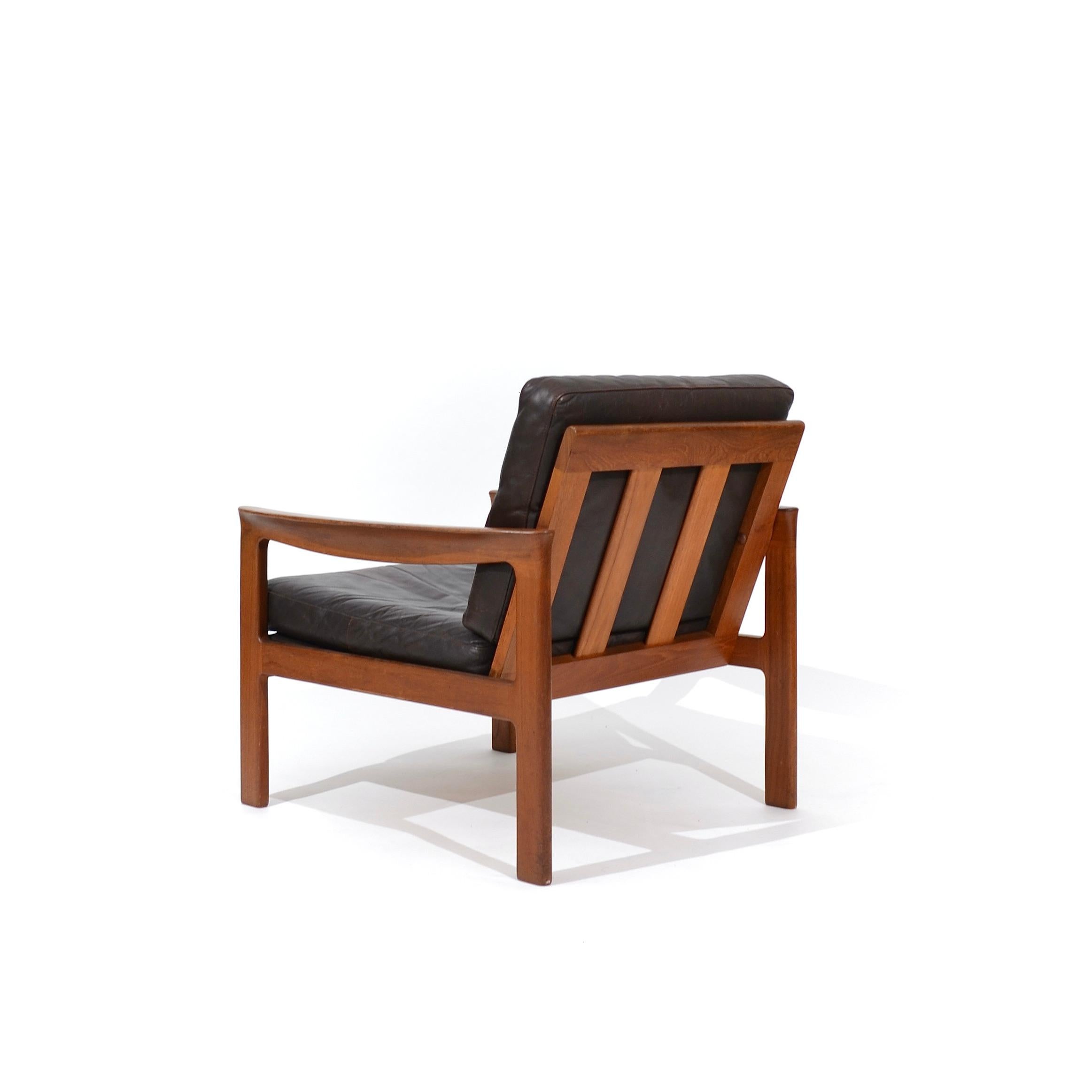 Danish Leather and teak armchair, Arne Wahl Iversen, Komfort, Denmark, 1960's For Sale