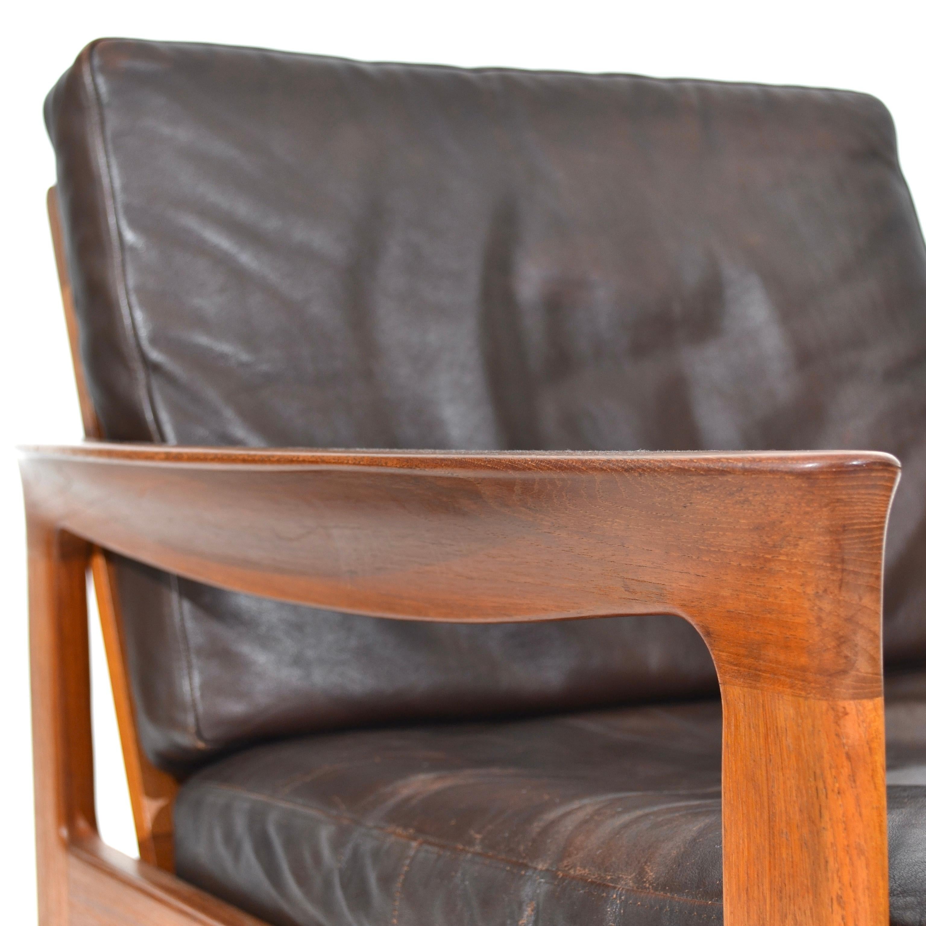 Leather and teak armchair, Arne Wahl Iversen, Komfort, Denmark, 1960's For Sale 1