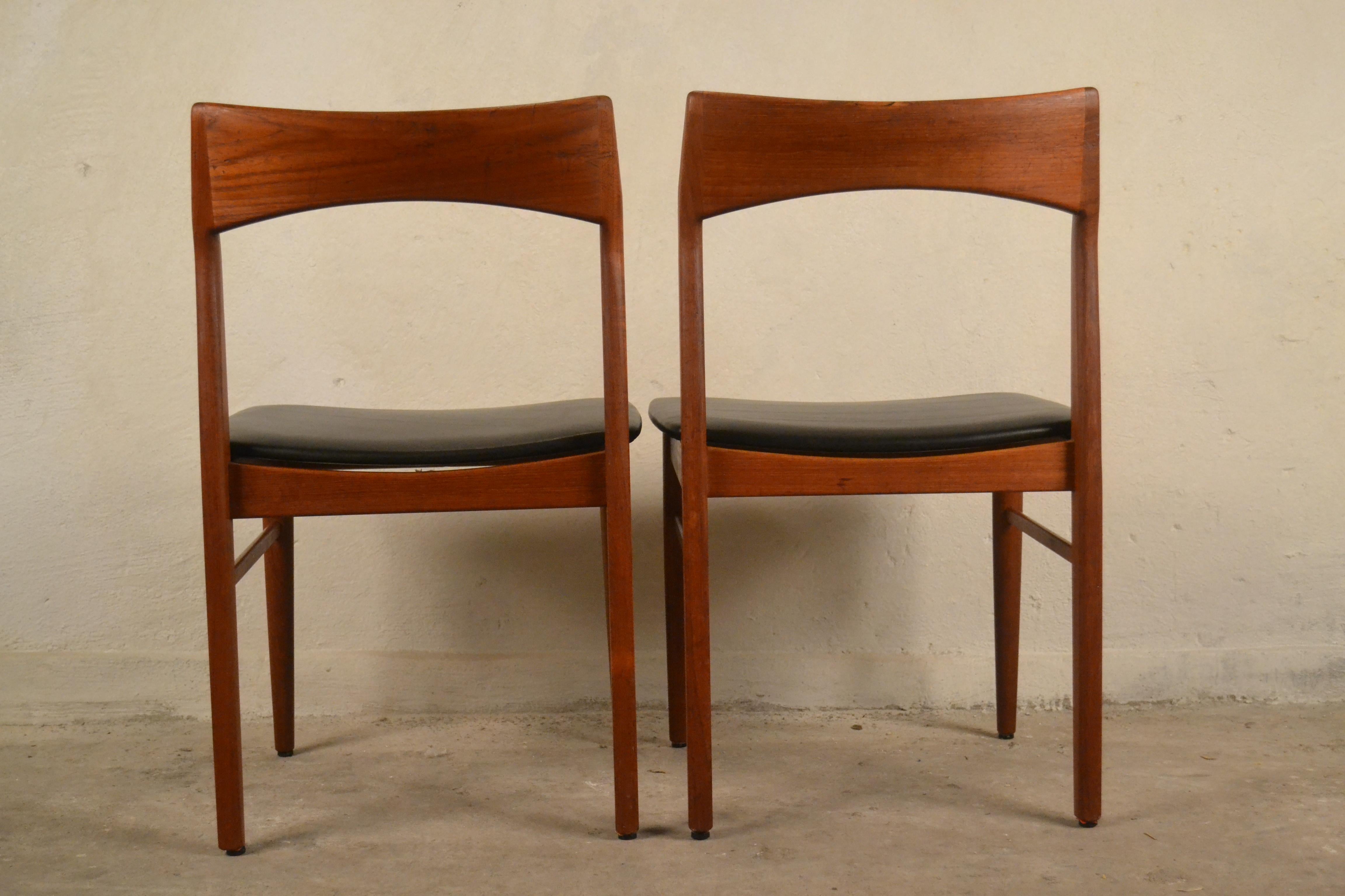 Leather and Teak Chairs by Henning Kjærnulf for Vejle Mobelfabrik, 1960s For Sale 1