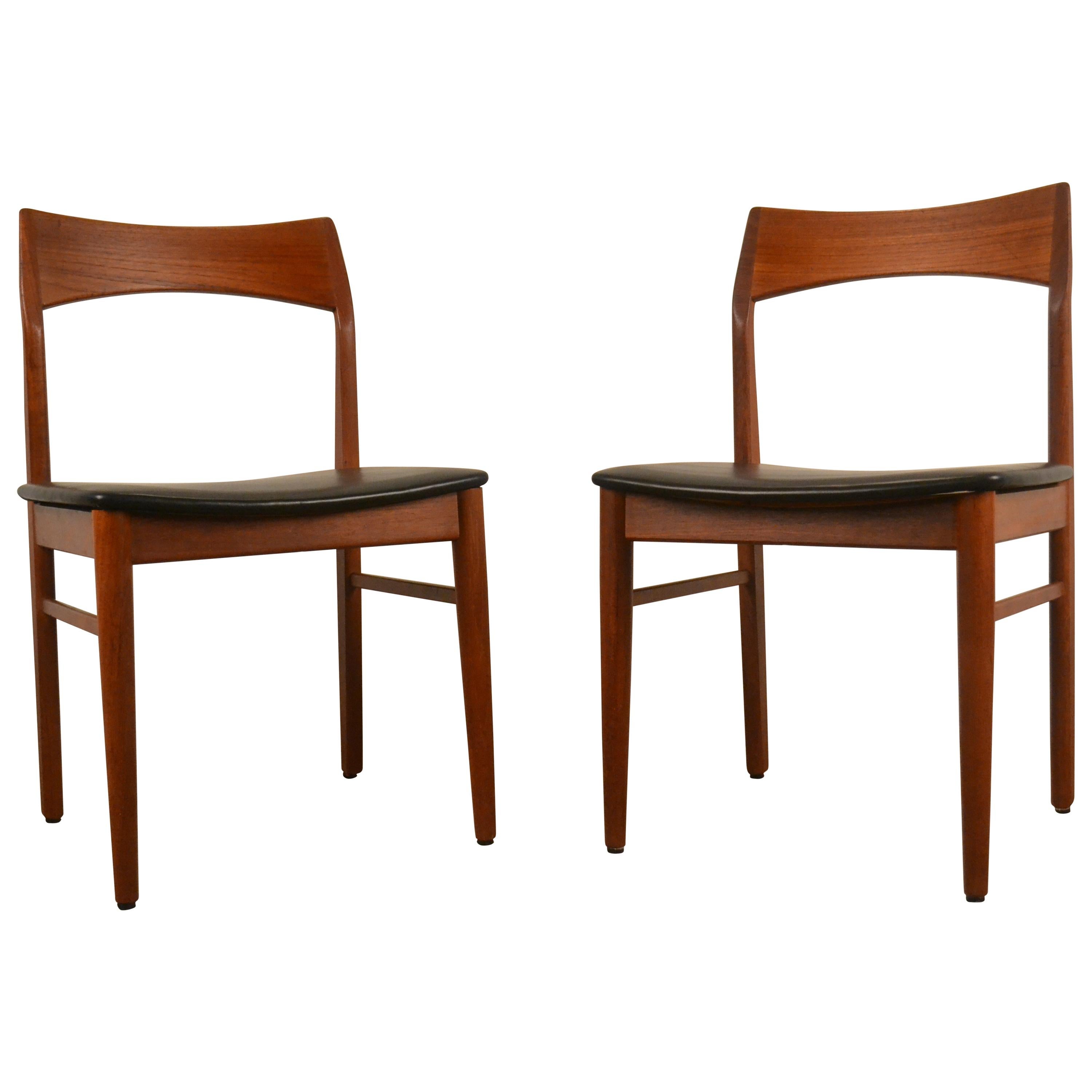 Leather and Teak Chairs by Henning Kjærnulf for Vejle Mobelfabrik, 1960s For Sale