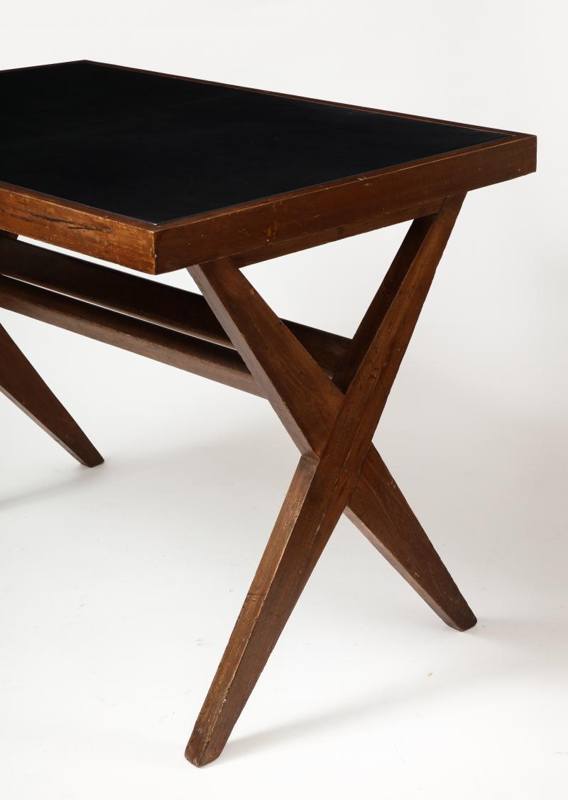 Leather and Teak Desk by Pierre Jeanneret, 1959 For Sale 3