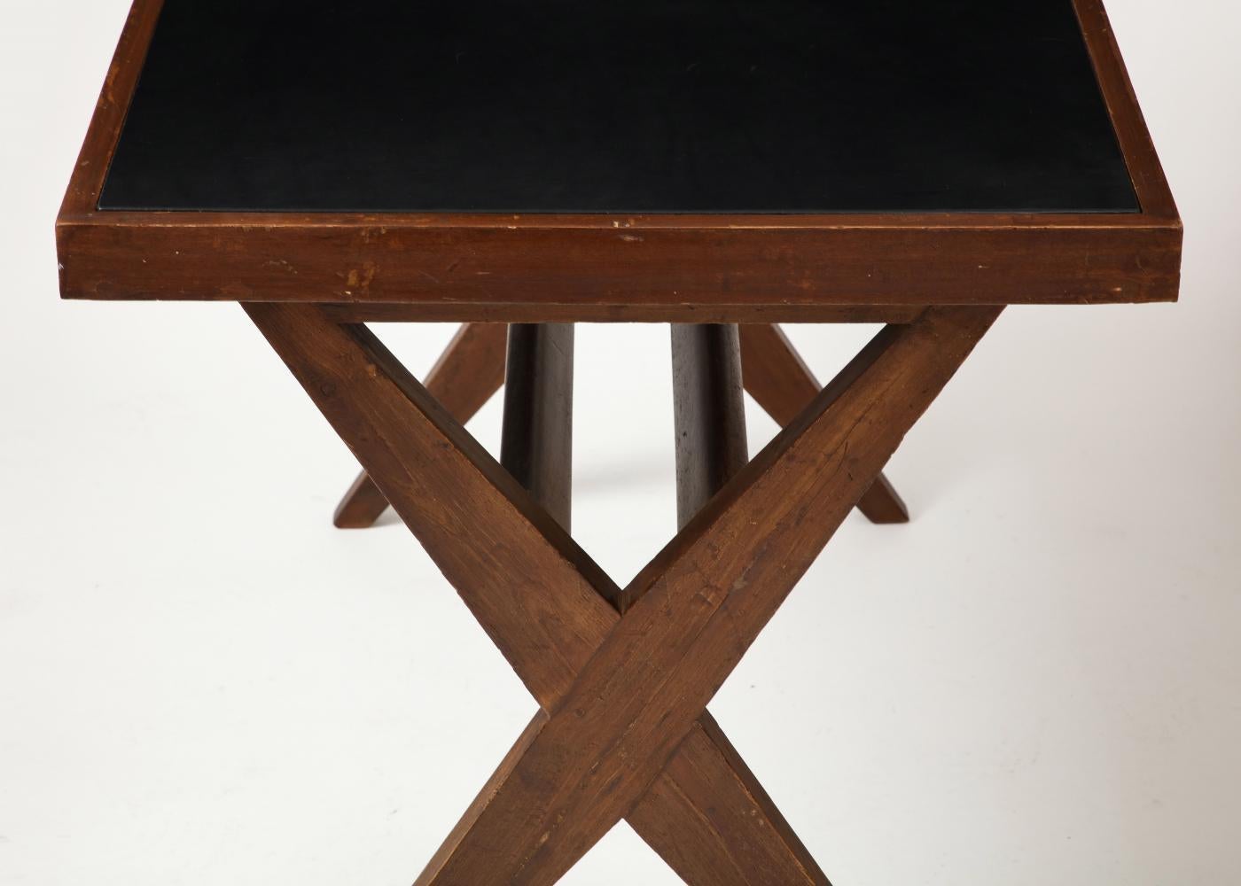 Leather and Teak Desk by Pierre Jeanneret, 1959 For Sale 4