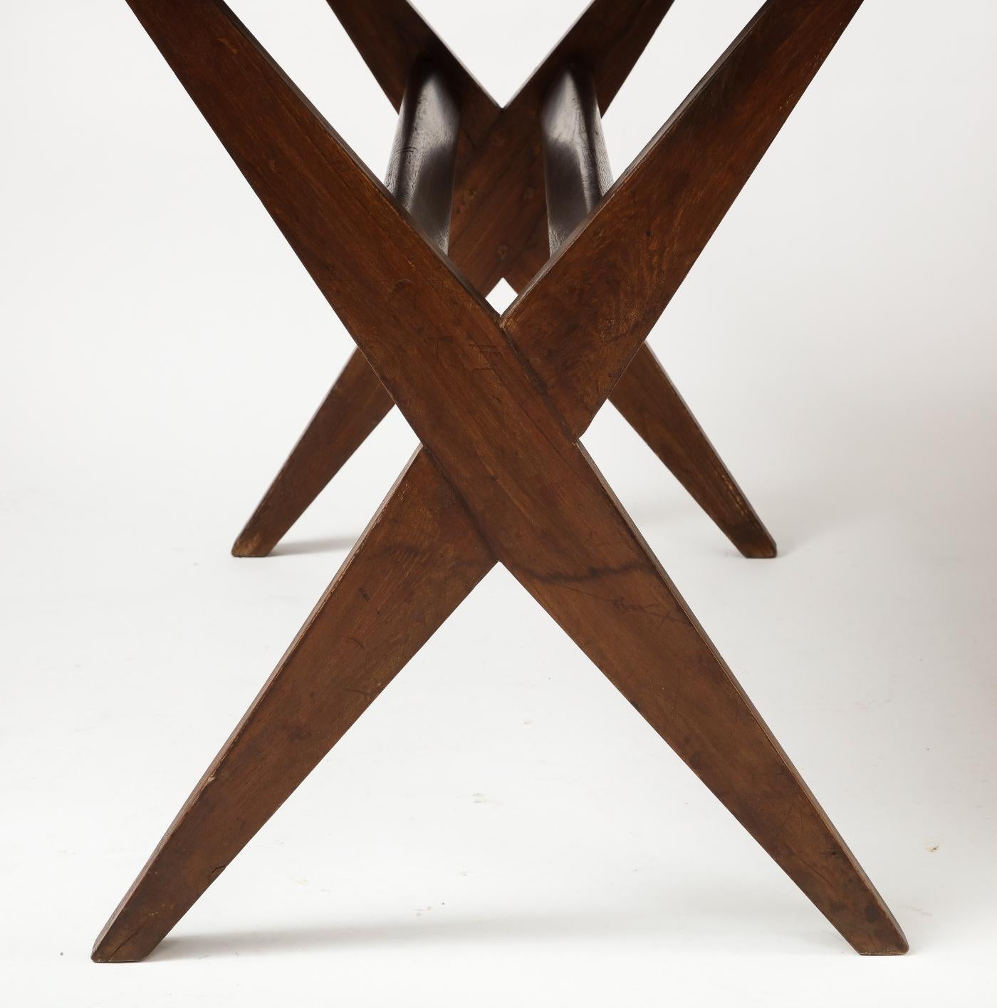 Leather and Teak Desk by Pierre Jeanneret, 1959 For Sale 5