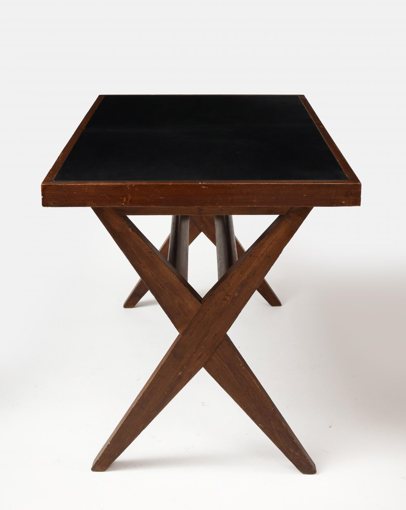 20th Century Leather and Teak Desk by Pierre Jeanneret, 1959 For Sale