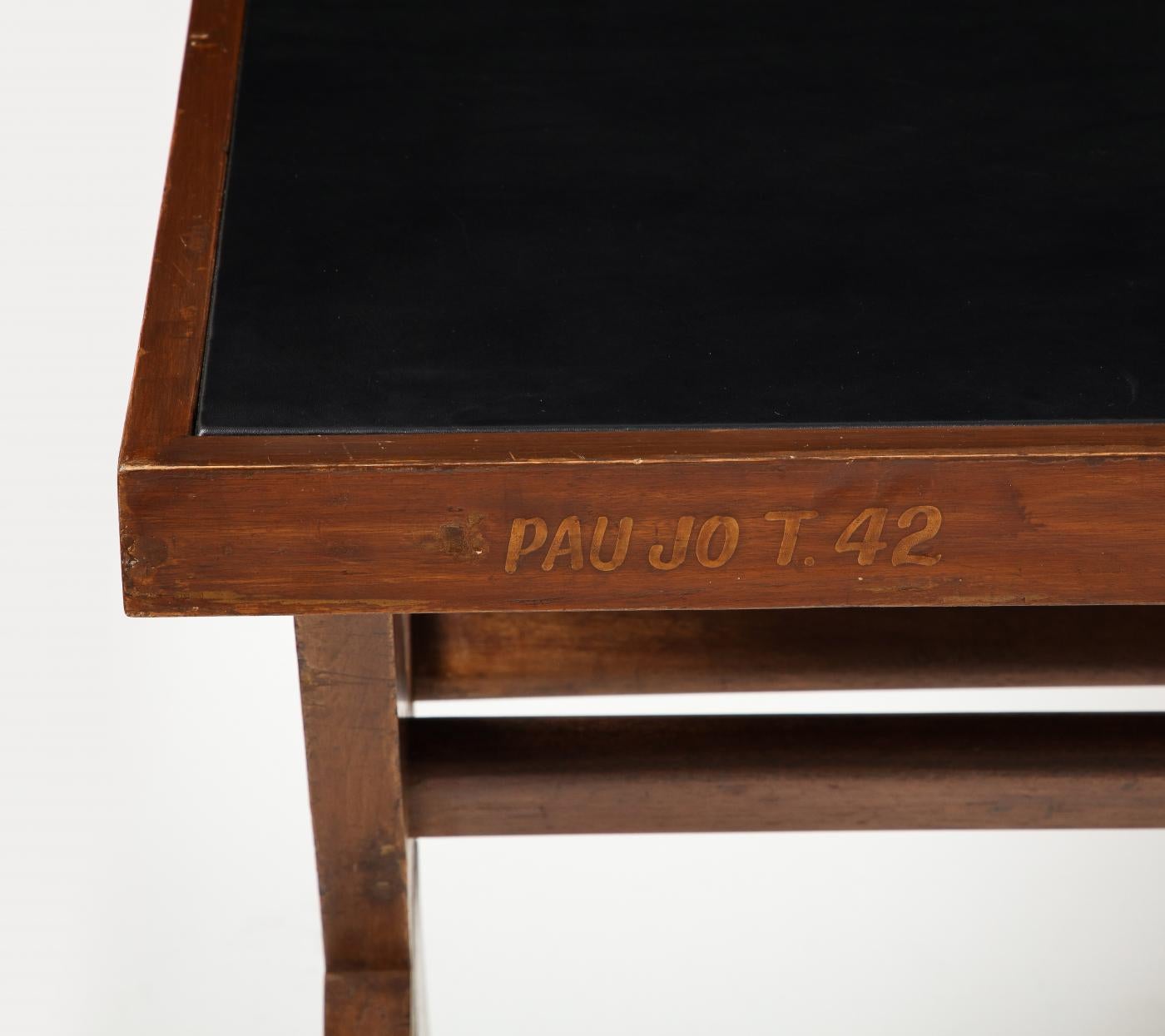 Leather and Teak Desk by Pierre Jeanneret, 1959 For Sale 2