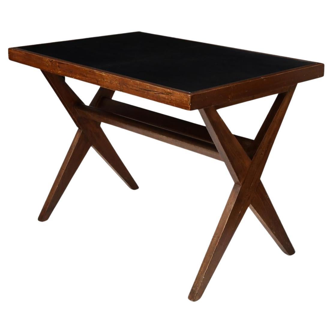 Leather and Teak Desk by Pierre Jeanneret, 1959 For Sale