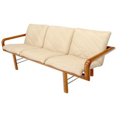 Dänisches modernes schwebendes Sofa aus Leder und Teakholz, Mid-Century Modern