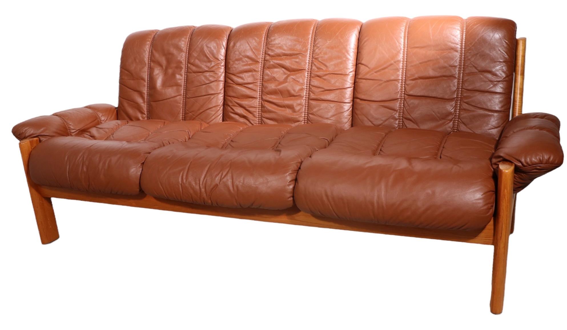 Leather and Teak Sofa by Ekornes Stressless Made in Norway Ca. 1970's 3