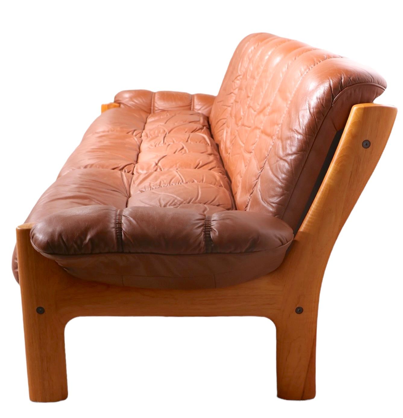 Leather and Teak Sofa by Ekornes Stressless Made in Norway Ca. 1970's 6