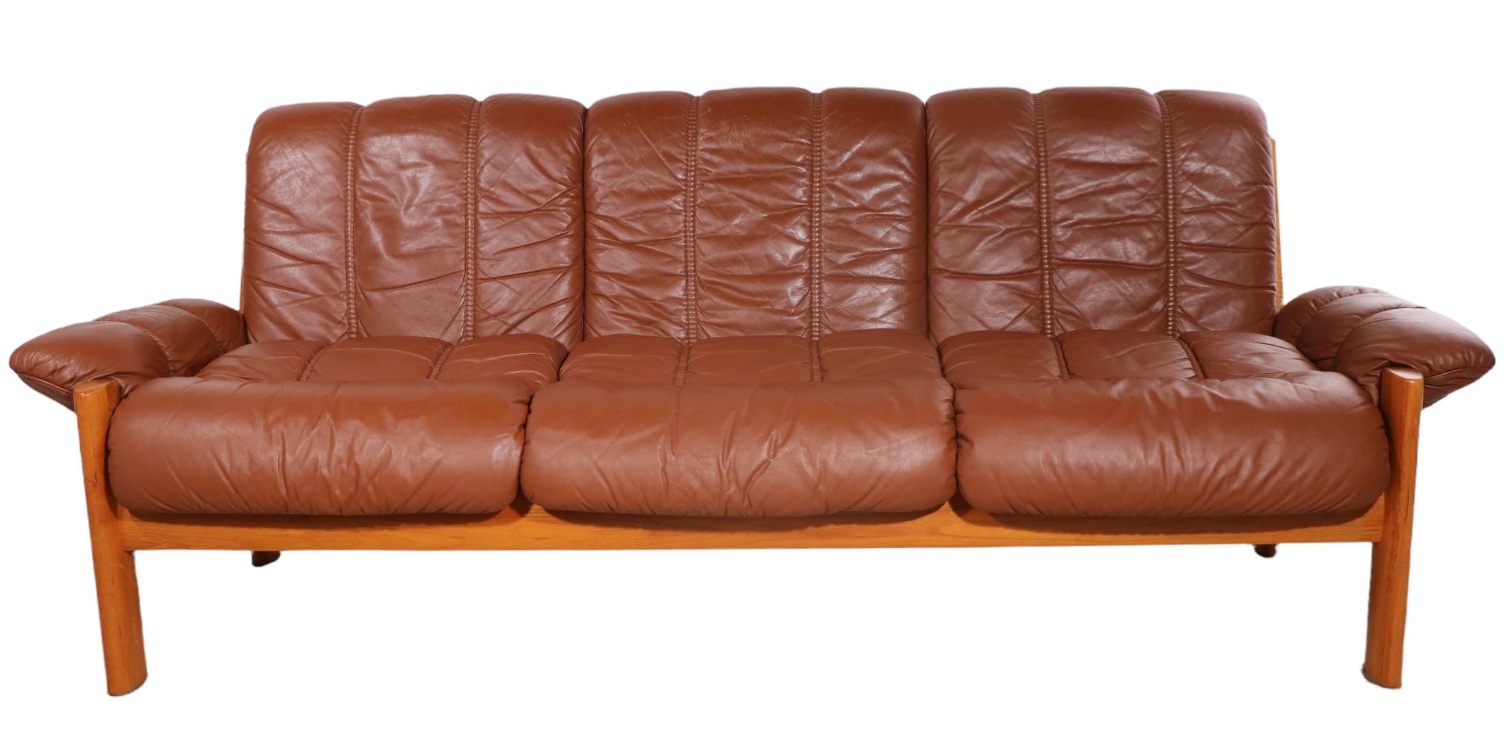 Leather and Teak Sofa by Ekornes Stressless Made in Norway Ca. 1970's 9