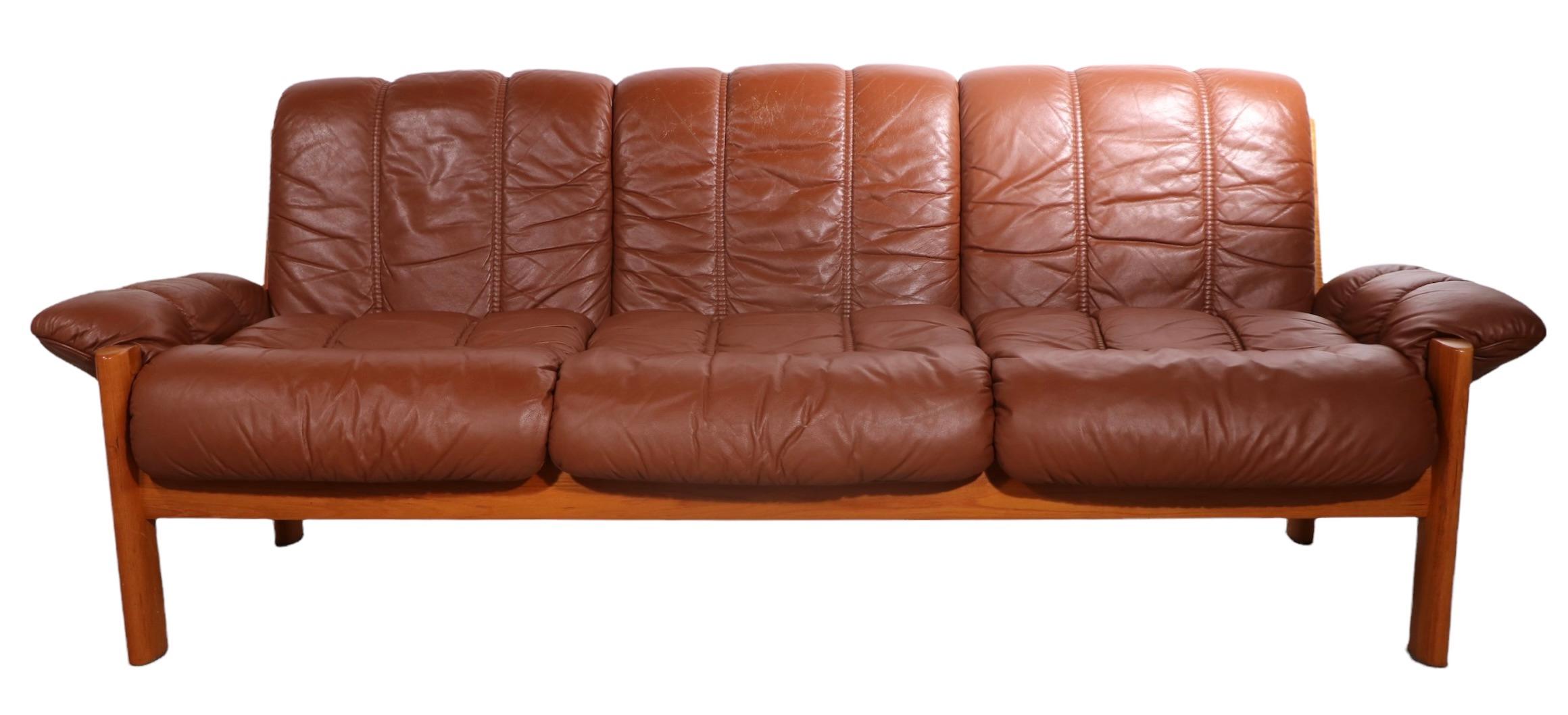 Leather and Teak Sofa by Ekornes Stressless Made in Norway Ca. 1970's 10