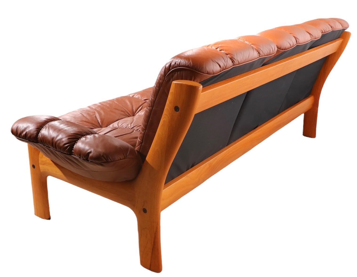 20th Century Leather and Teak Sofa by Ekornes Stressless Made in Norway Ca. 1970's