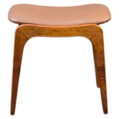 Tabouret en cuir et teck