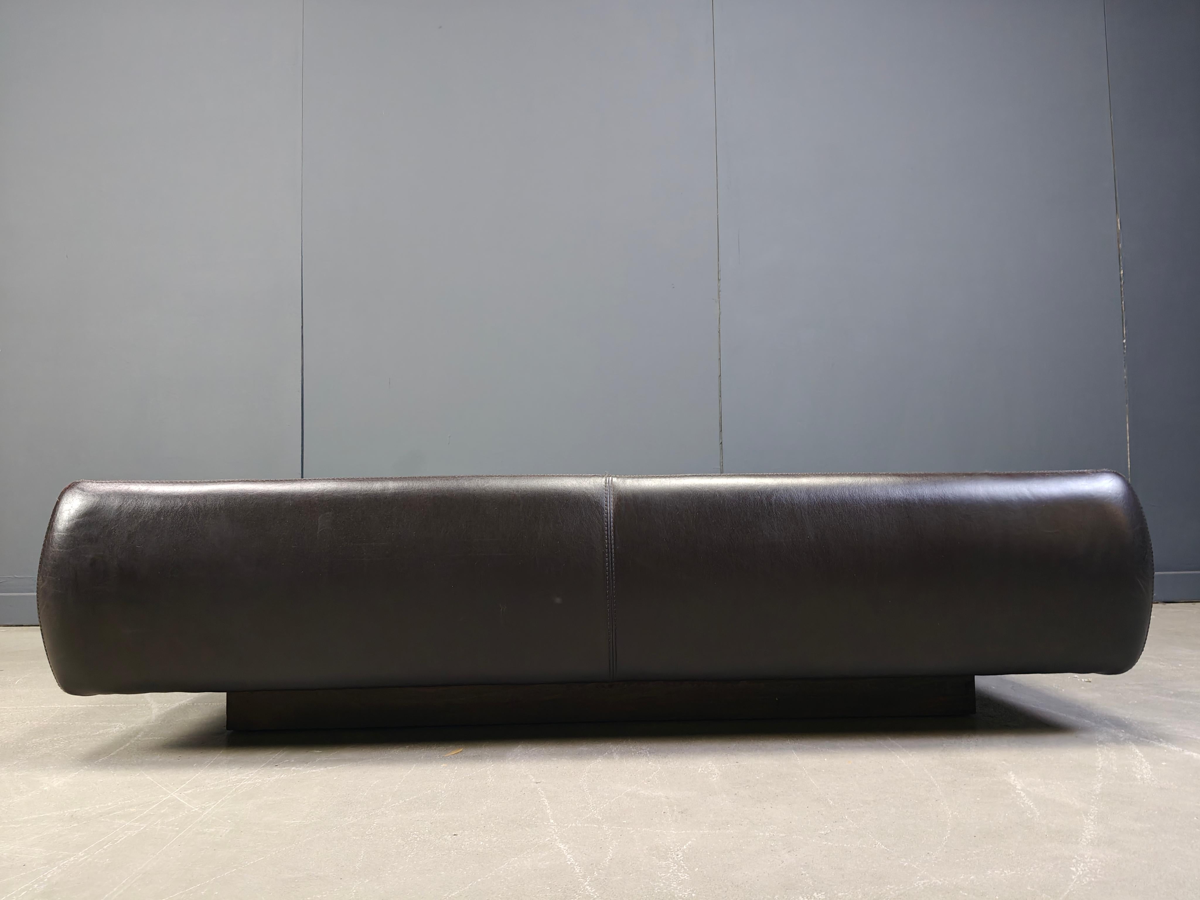 Leather and travertine coffee table attr to Desede, 1970s For Sale 2