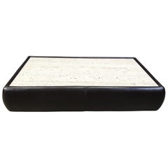 Leather and travertine coffee table attr to Desede, 1970s