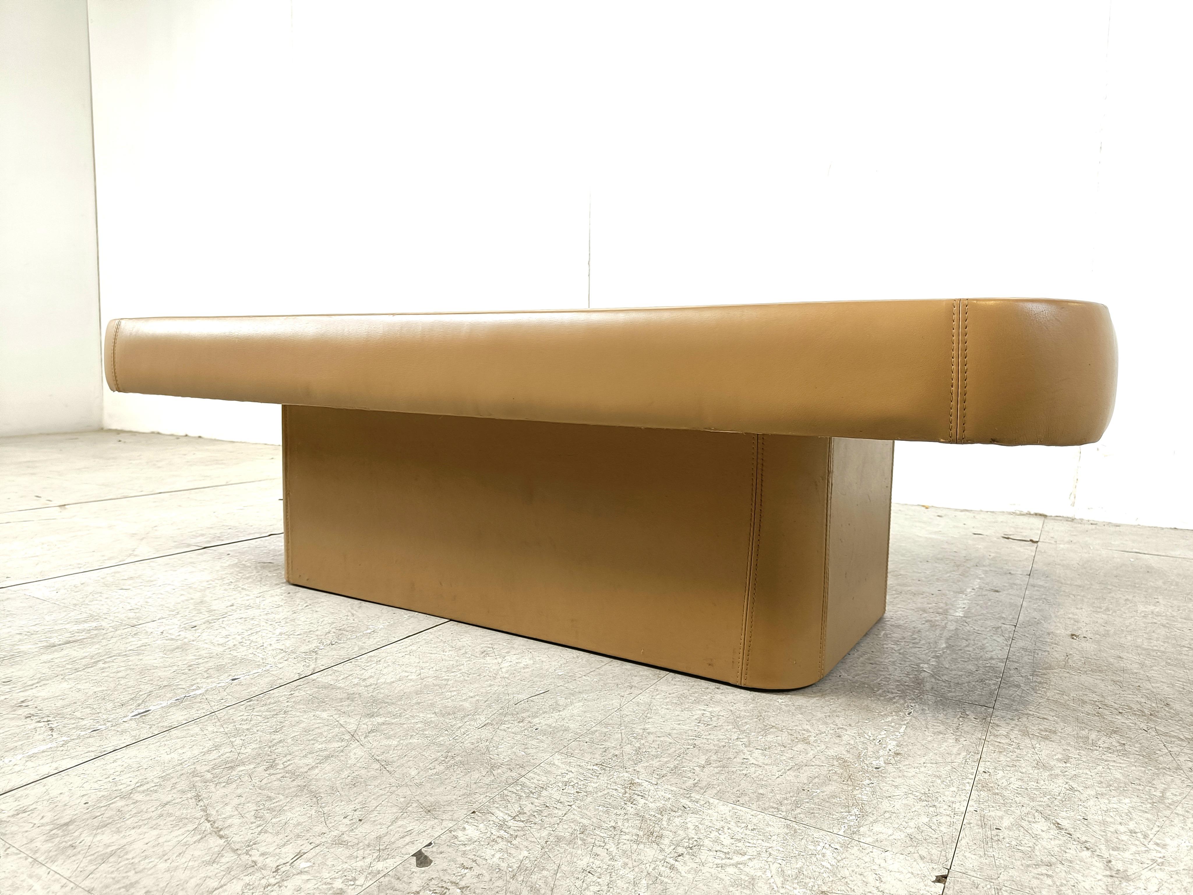 Leather and travertine coffee table by Desede, 1970s 4