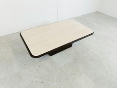 Leather and travertine coffee table by Desede, 1970s