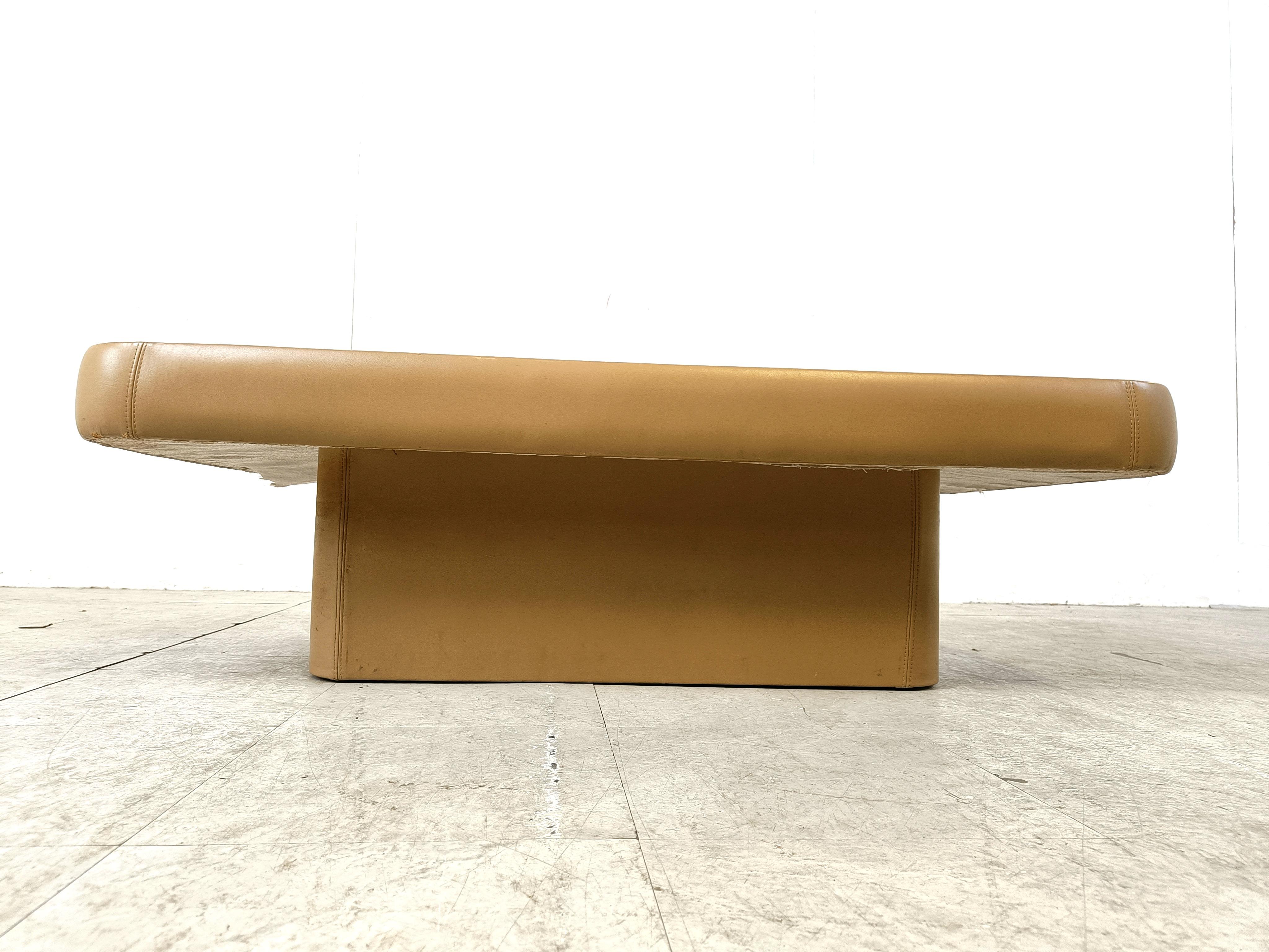 Late 20th Century Leather and travertine coffee table by Desede, 1970s