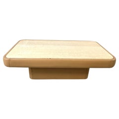 Table basse en cuir et travertin de Desede, années 1970