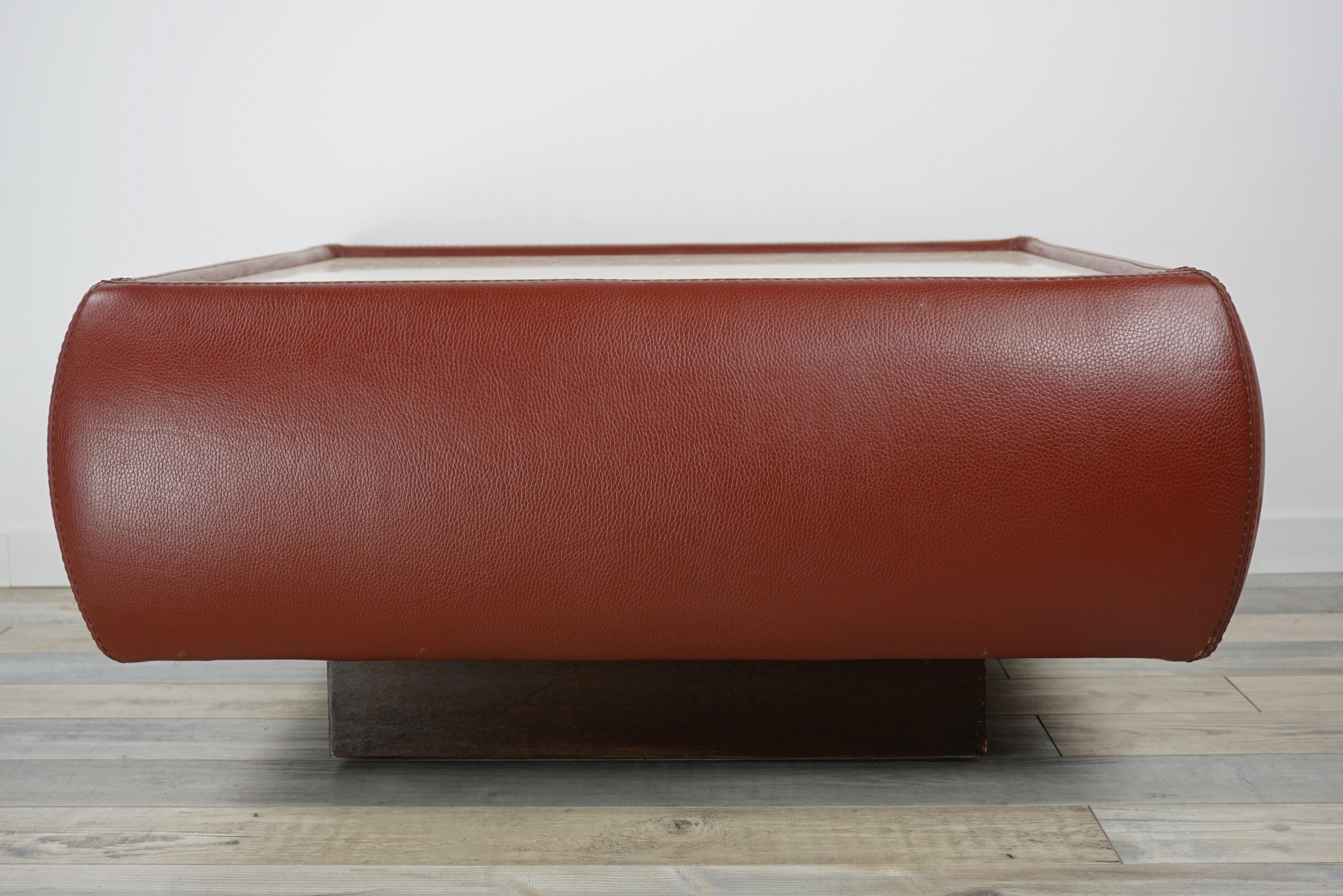 Leather and Travertine Square Coffee Table 4