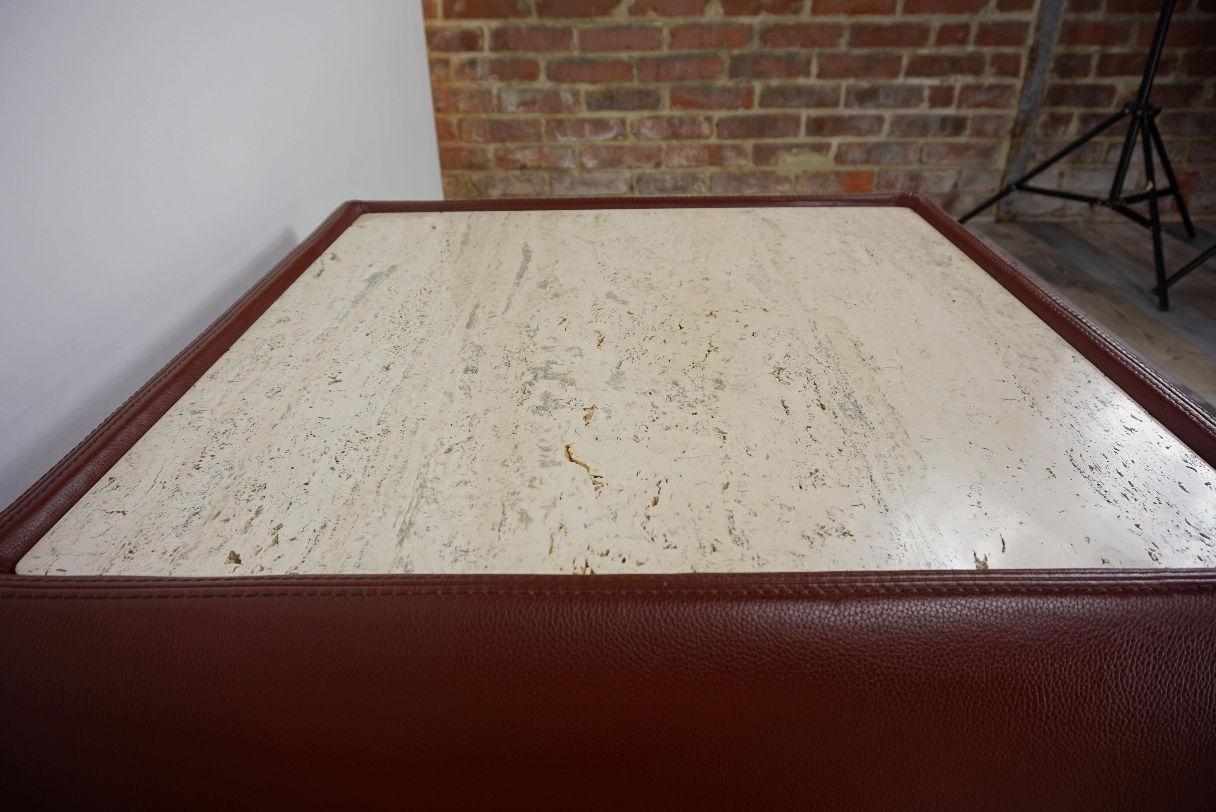 Leather and Travertine Square Coffee Table 6