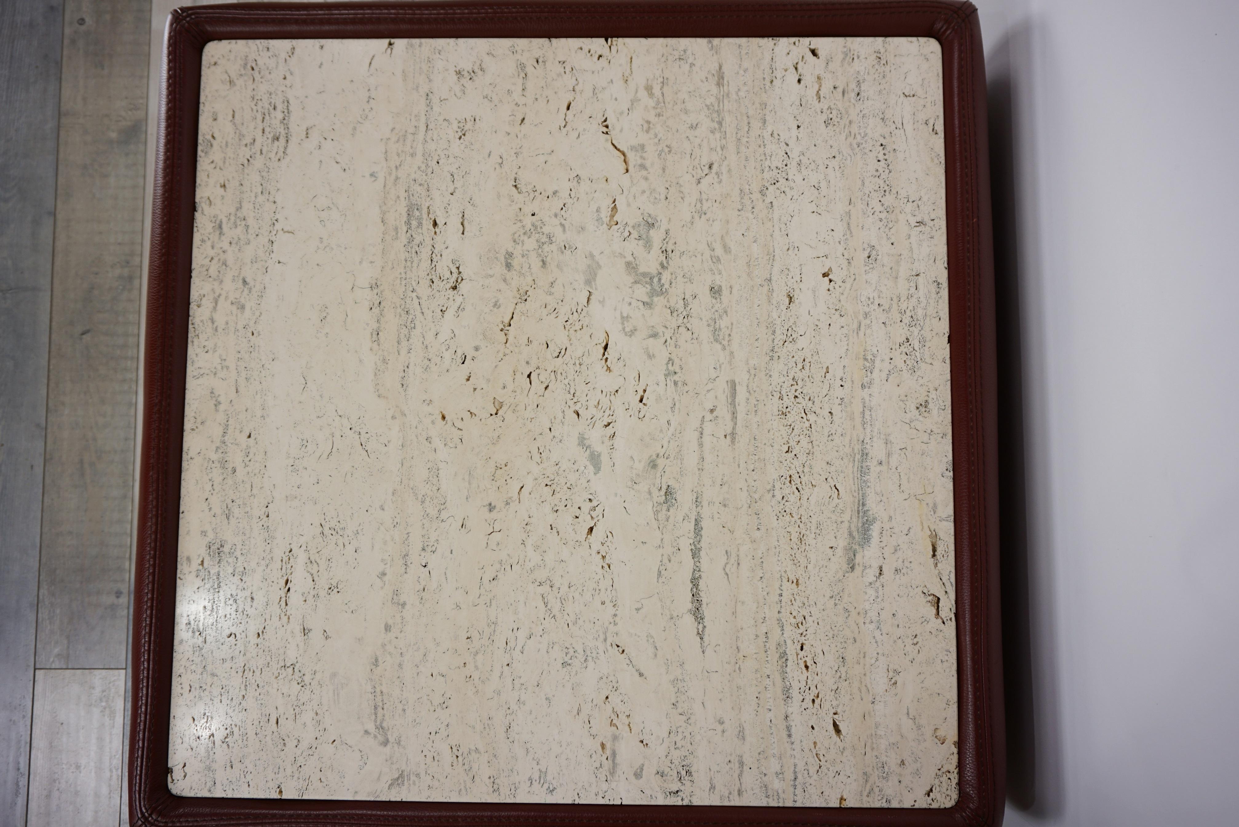 Late 20th Century Leather and Travertine Square Coffee Table