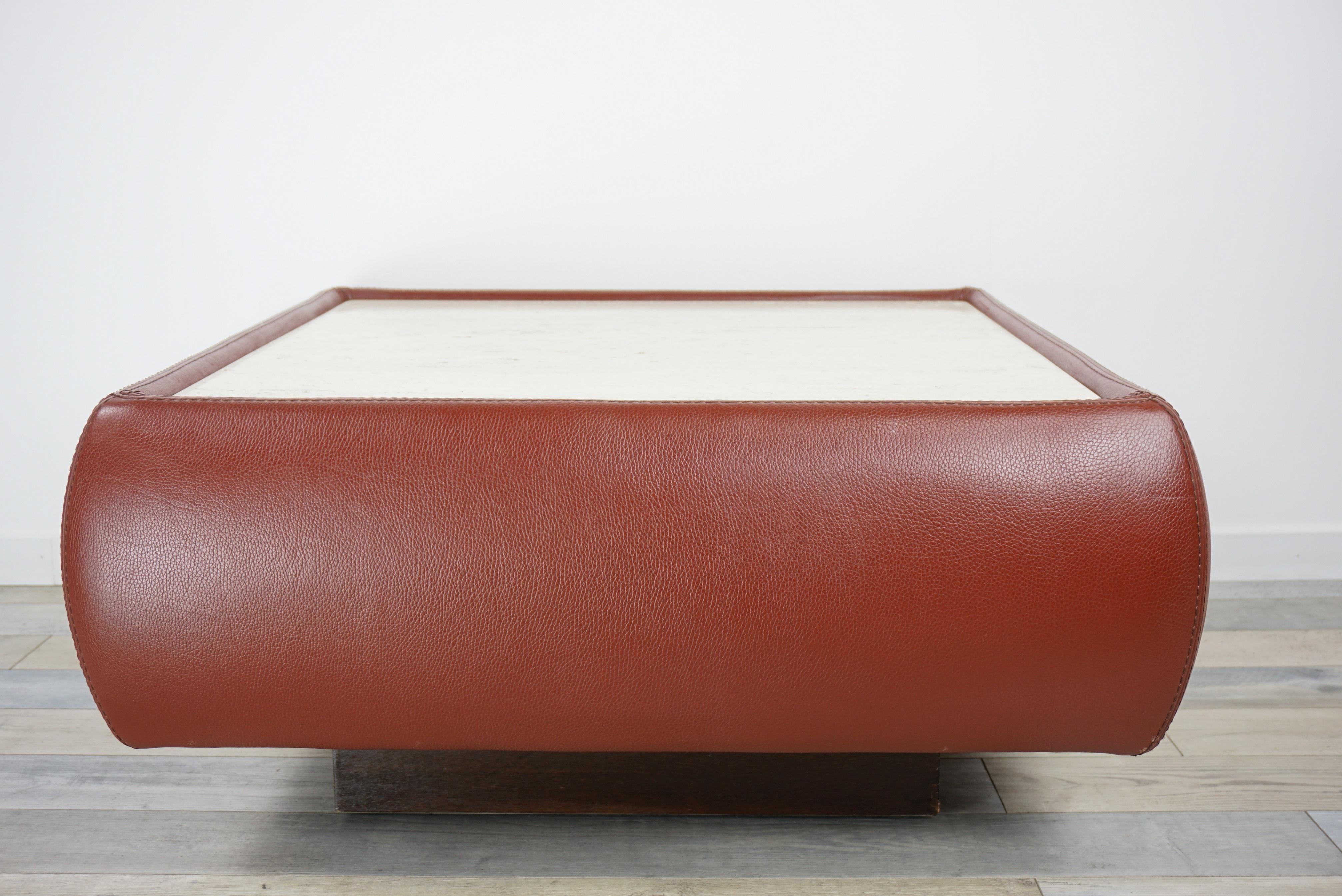 Leather and Travertine Square Coffee Table 2