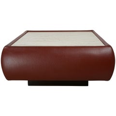 Leather and Travertine Square Coffee Table