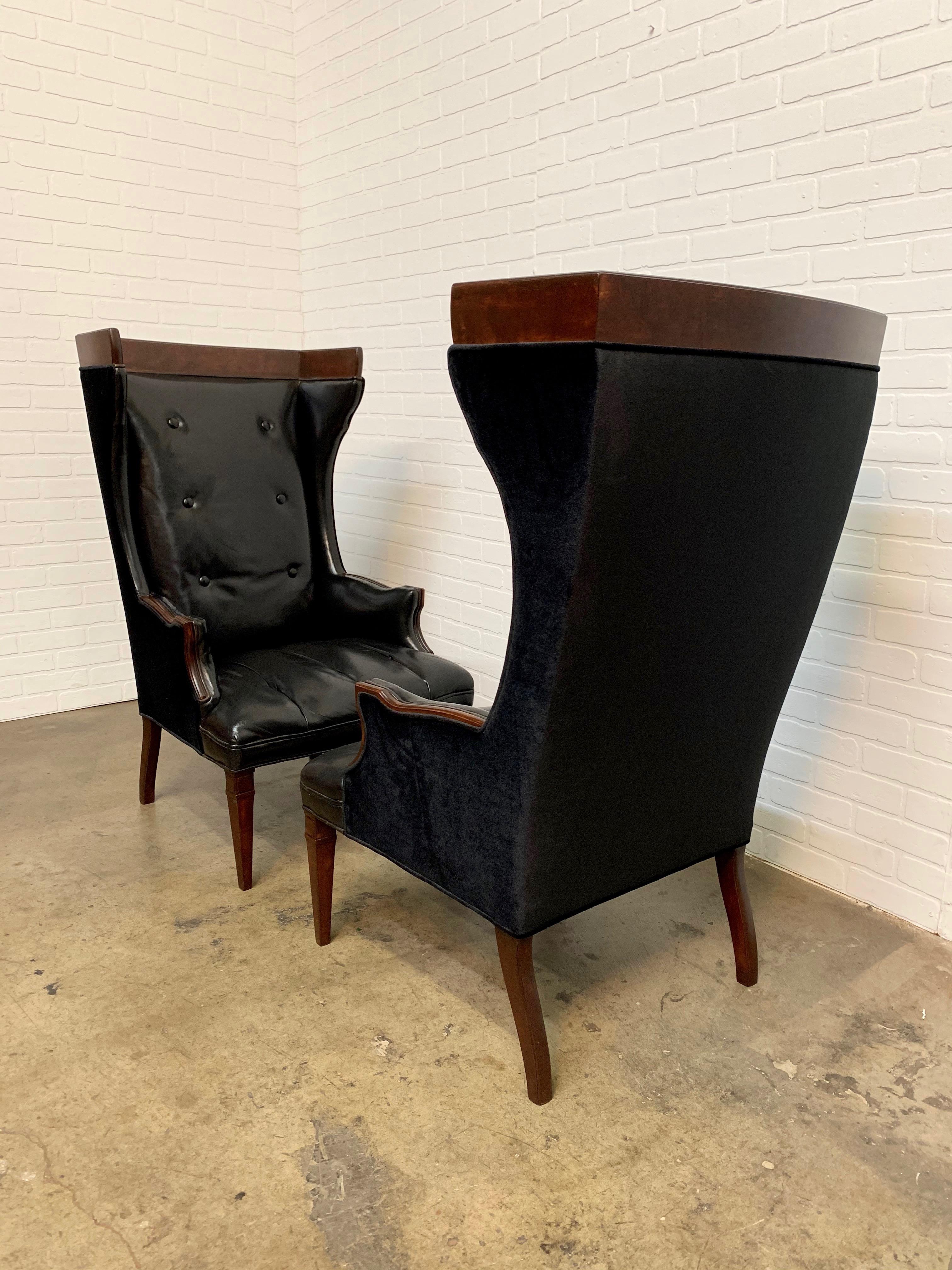 Leather and Velvet Wingback Chairs 6