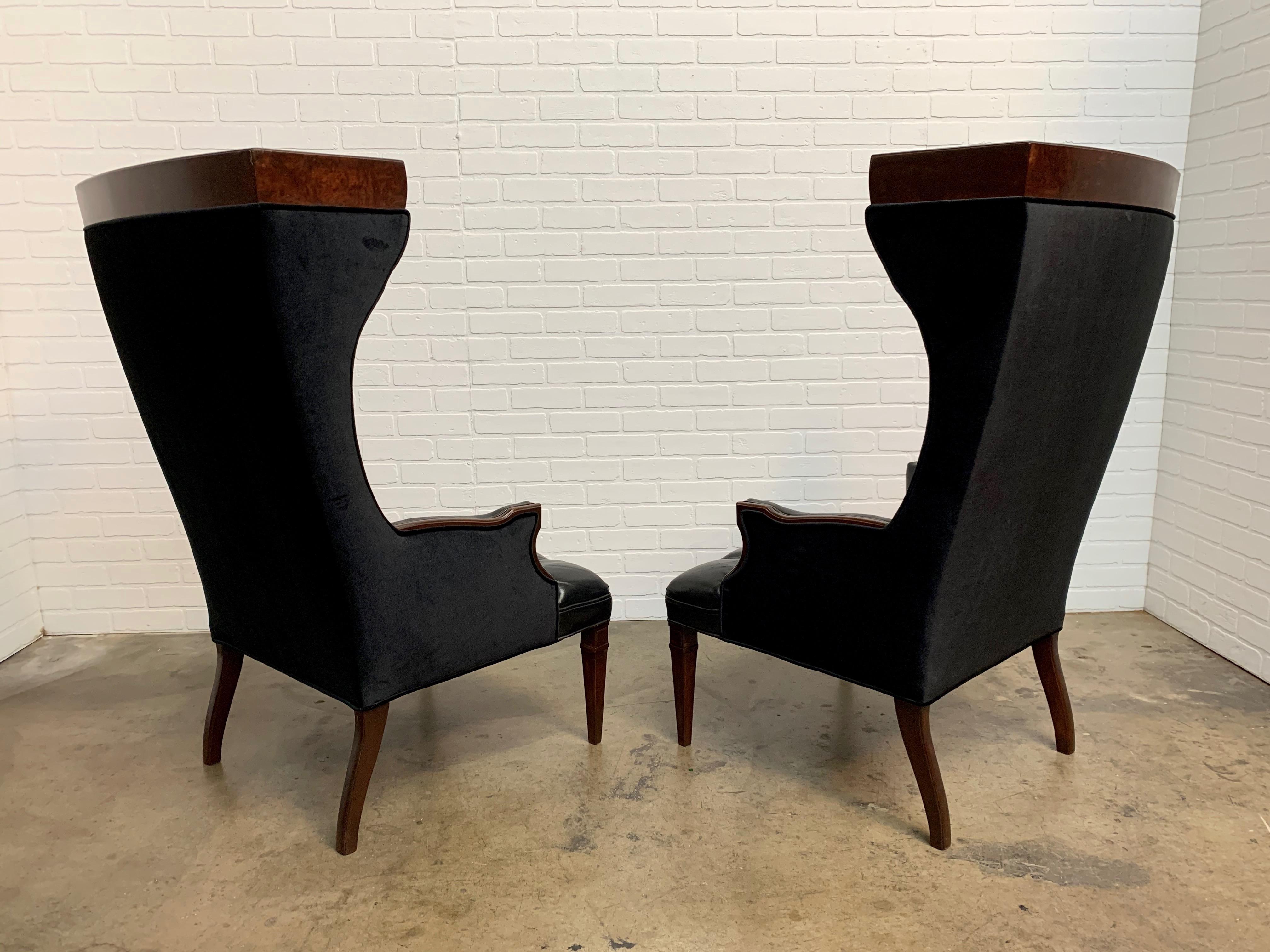 Leather and Velvet Wingback Chairs 9
