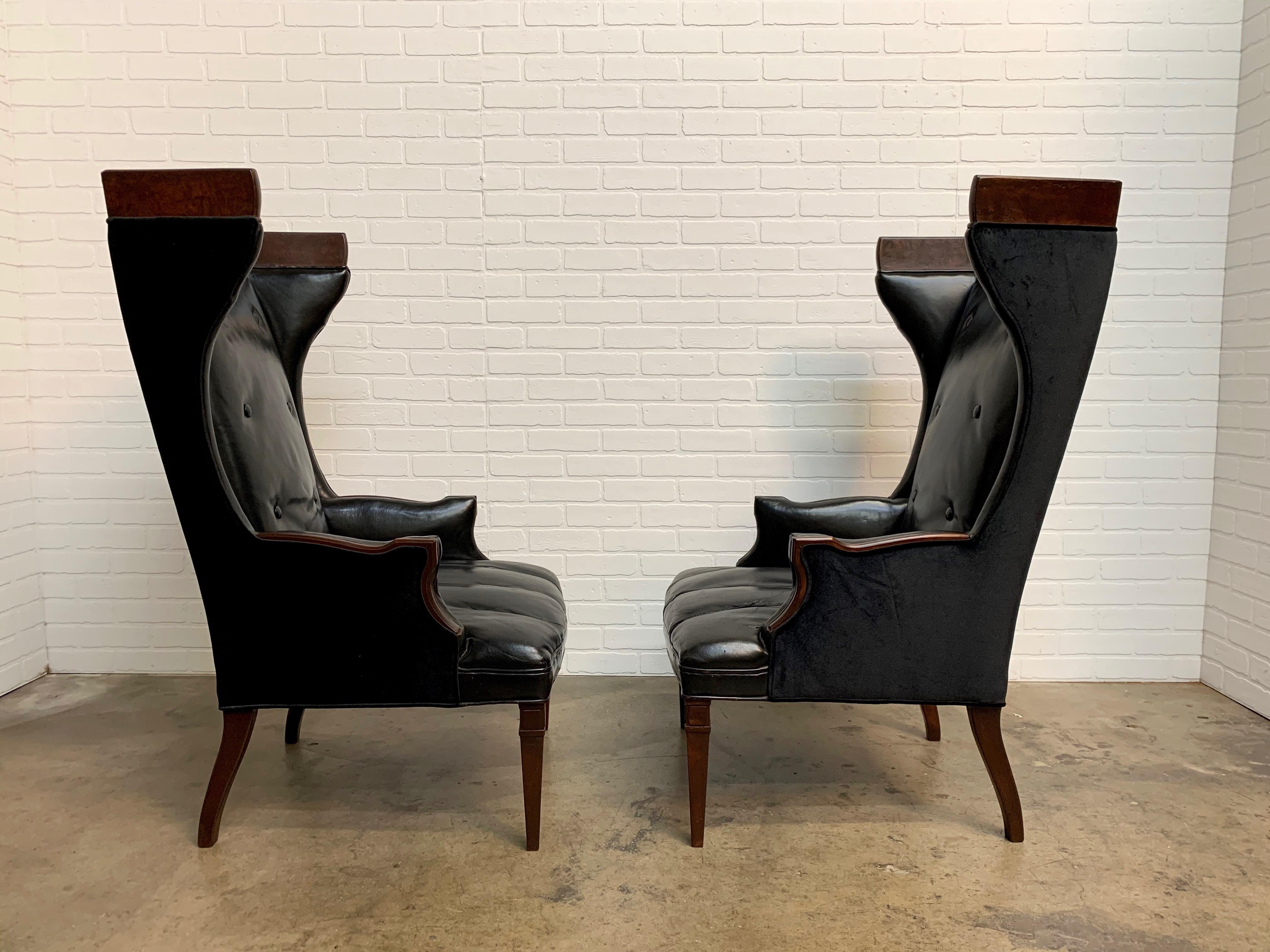 Vintage leather with new velvet on the outside of the frame that makes a statement for any home, fireside of office.