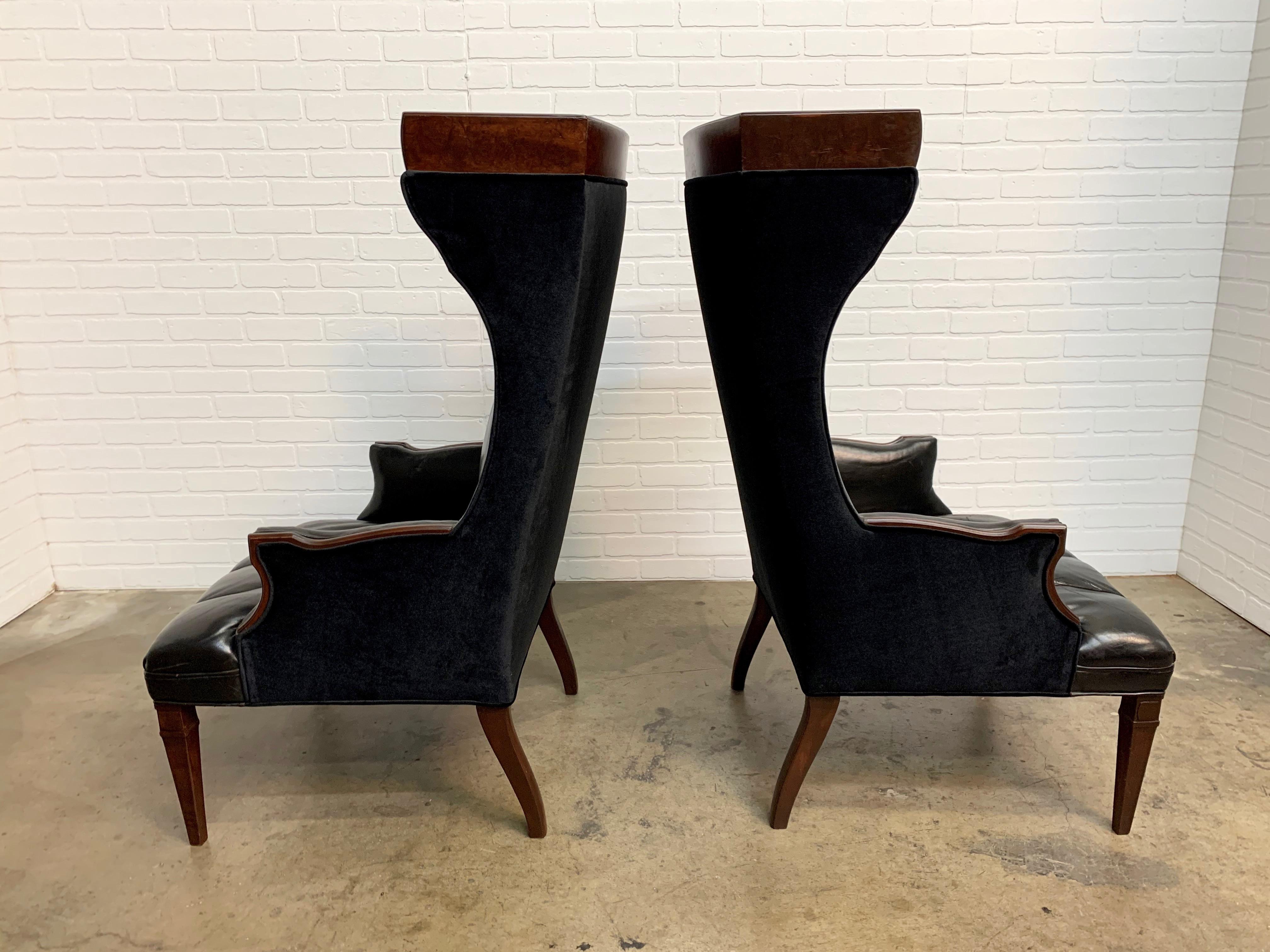North American Leather and Velvet Wingback Chairs