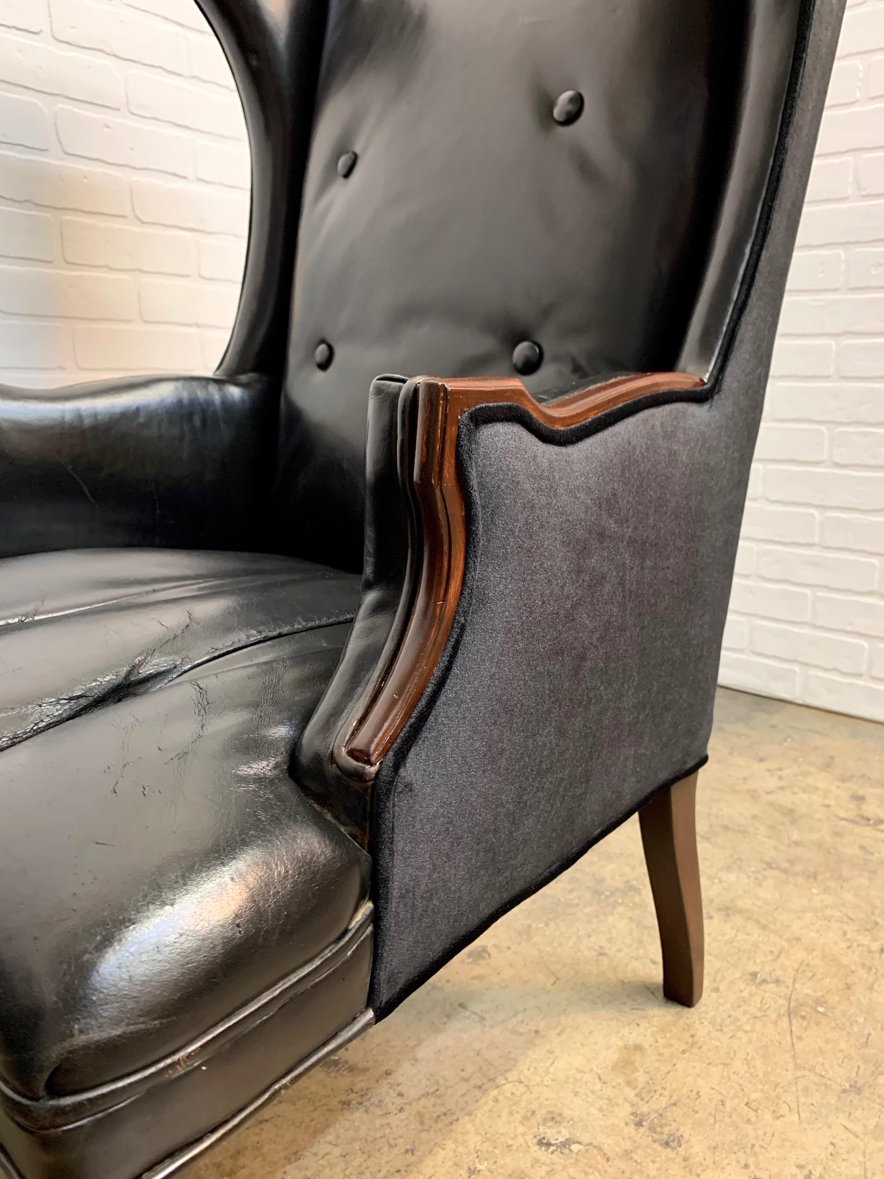 Leather and Velvet Wingback Chairs 1