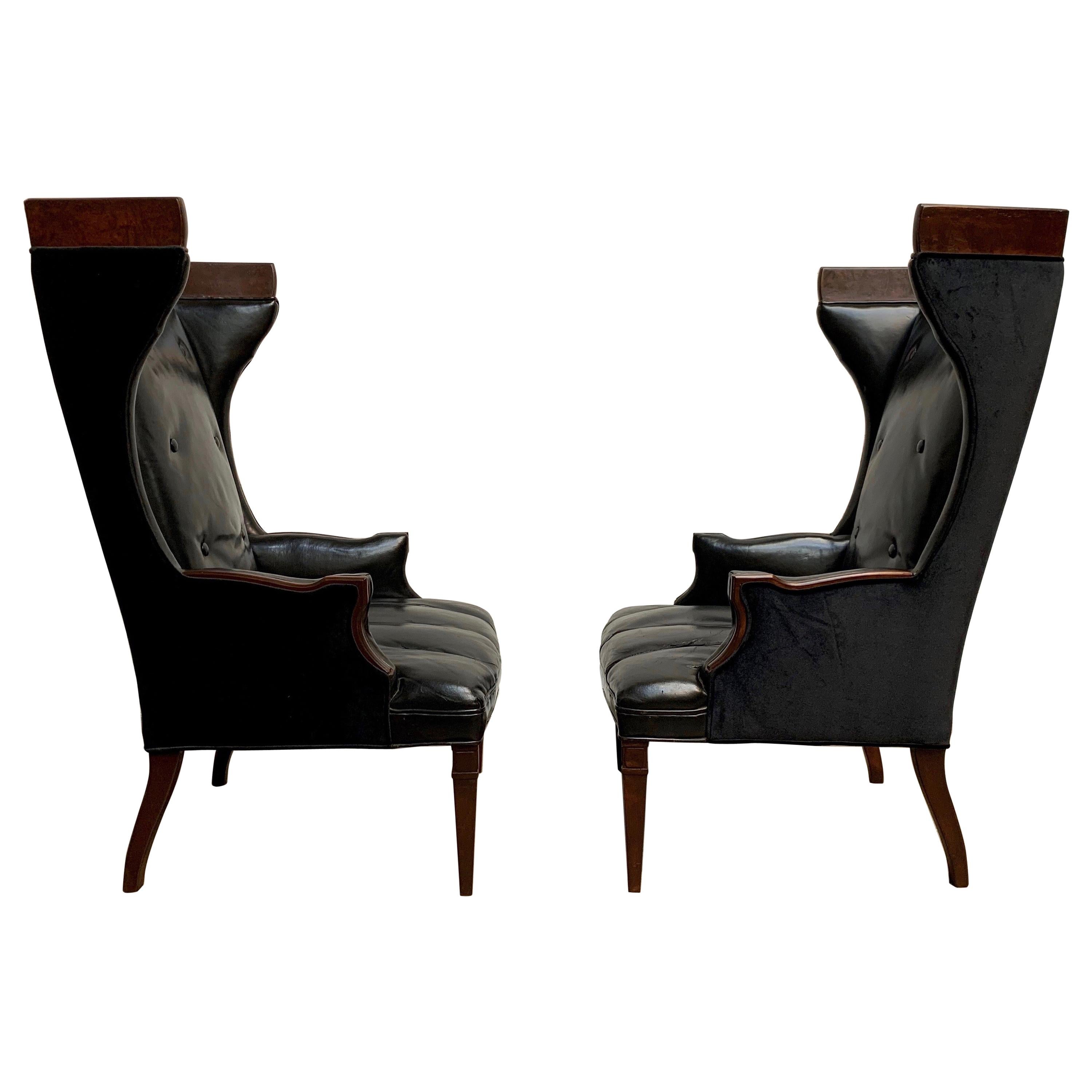 Leather and Velvet Wingback Chairs